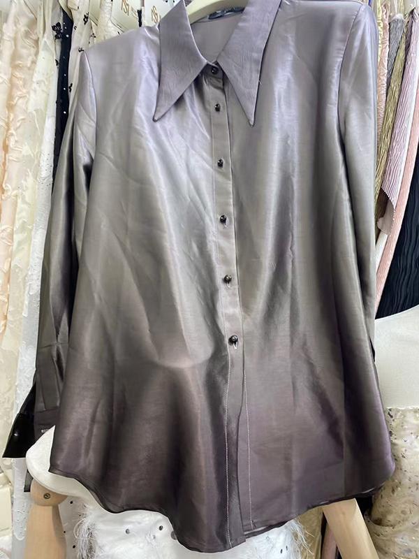 Long Sleeves Buttoned Gradient Lapel Blouses&Shirts Tops Product Image