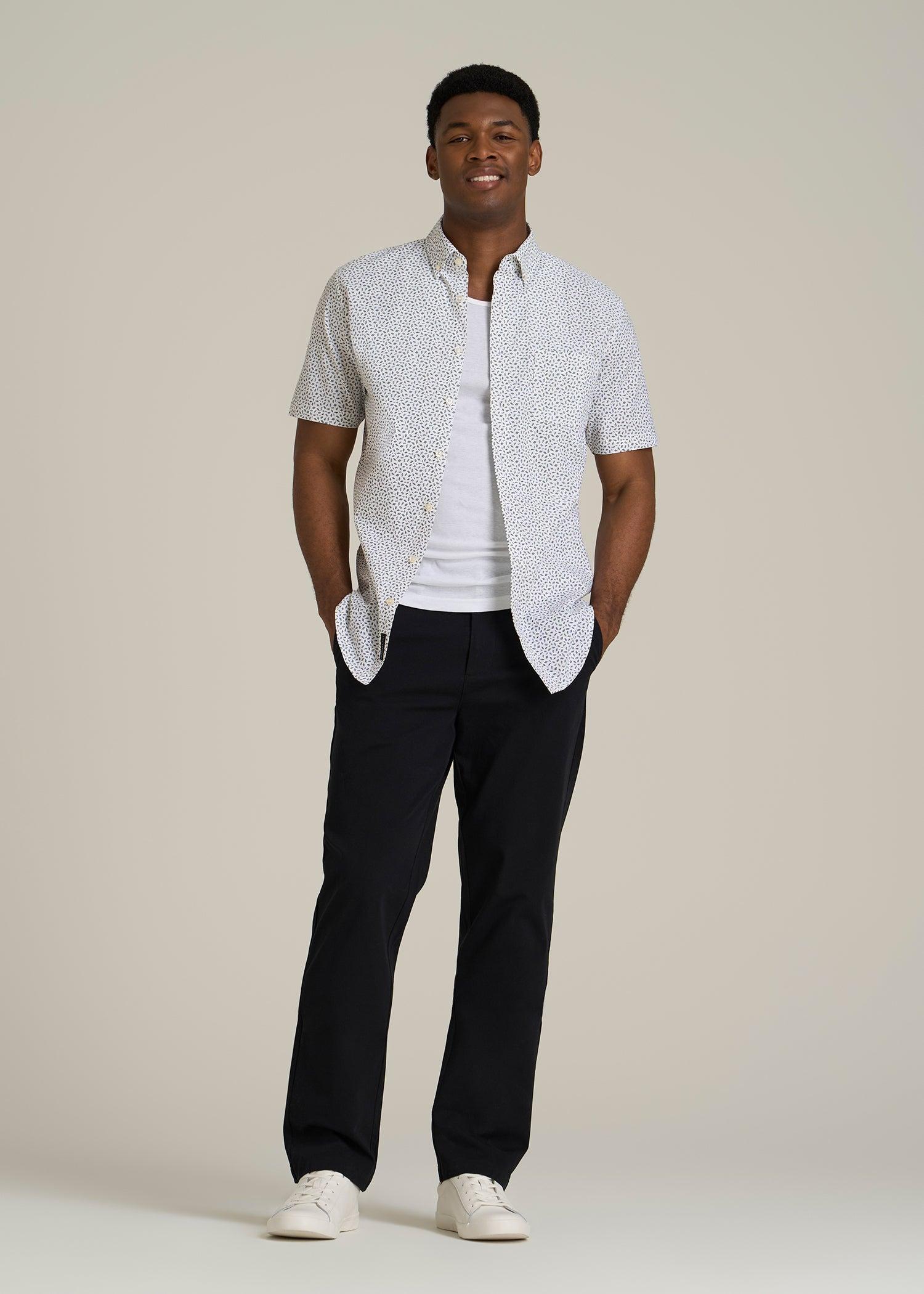 Short Sleeve Shirt for Tall Men in Black and White Geometric Product Image