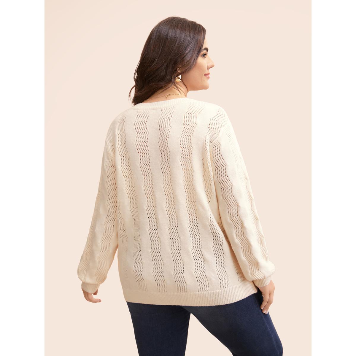 Plus Size Supersoft Essentials Stereo Flower Design Textured Cardigan Beige Women Casual Loose Long Sleeve Everyday Cardigans BloomChic 12/L Product Image