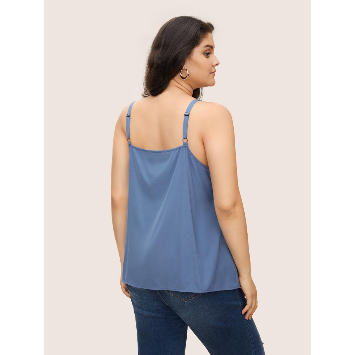 Plus Size Supersoft Essentials Pleated Adjustable Straps Cami Top Women Aegean Casual Pleated V-neck Everyday Tank Tops Camis BloomChic 12/L Product Image