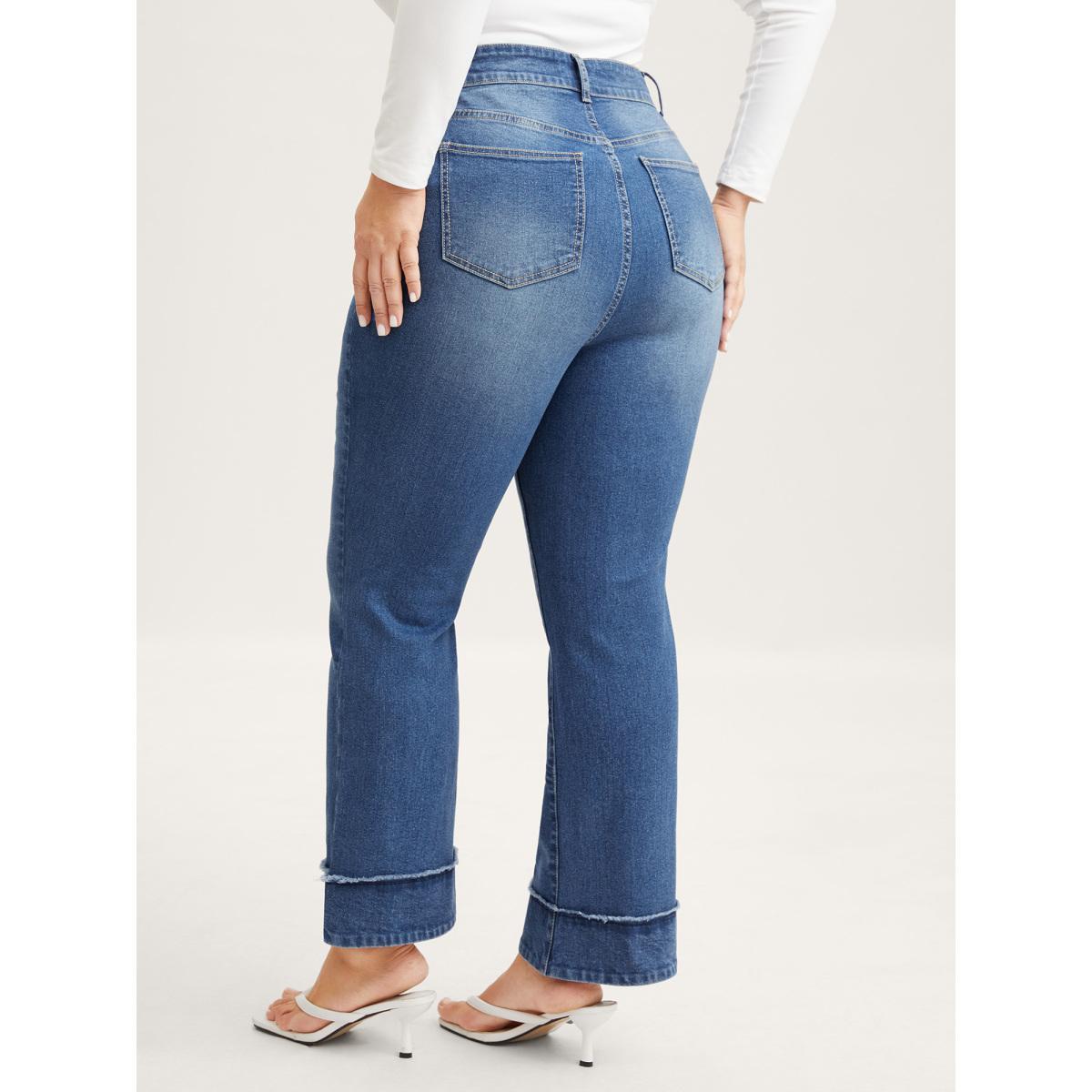 Plus Size Vintage Raw Hem Bootcut Jeans Women Denimblue Medium stretch Slanted pocket Jeans BloomChic 22/3X Product Image