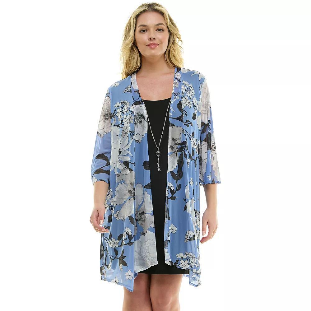 Plus Size Luxology 2-Piece 3/4 Sleeve Cardigan & Dress Set, Women's, Size: 1XL, Peri Gray Ivory Product Image