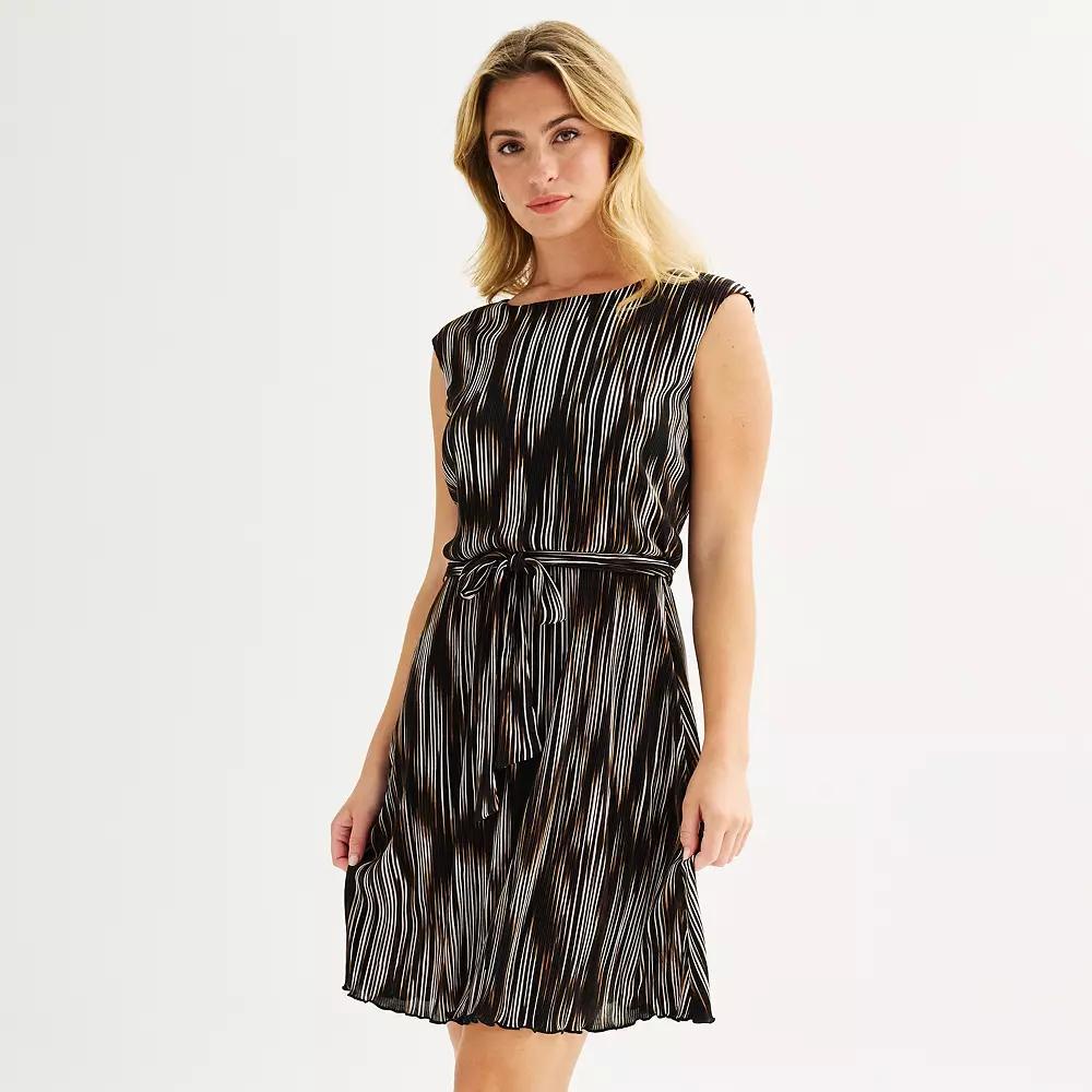 Women's Connected Apparel Pleated Belted Sheath Dress, Size: 12, Brown Product Image