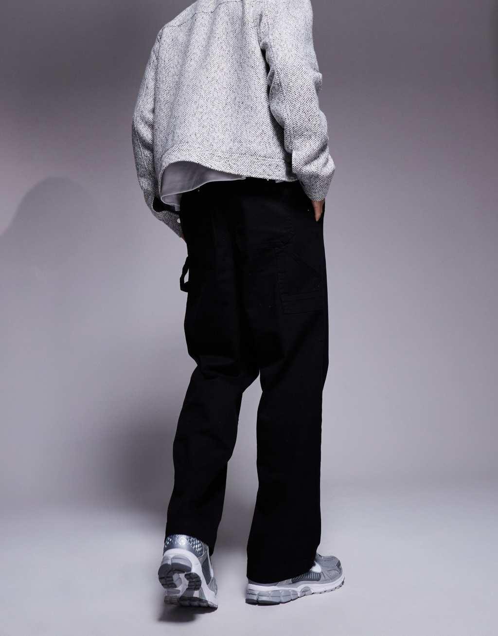 ADPT wide fit carpenter twill pants in black Product Image