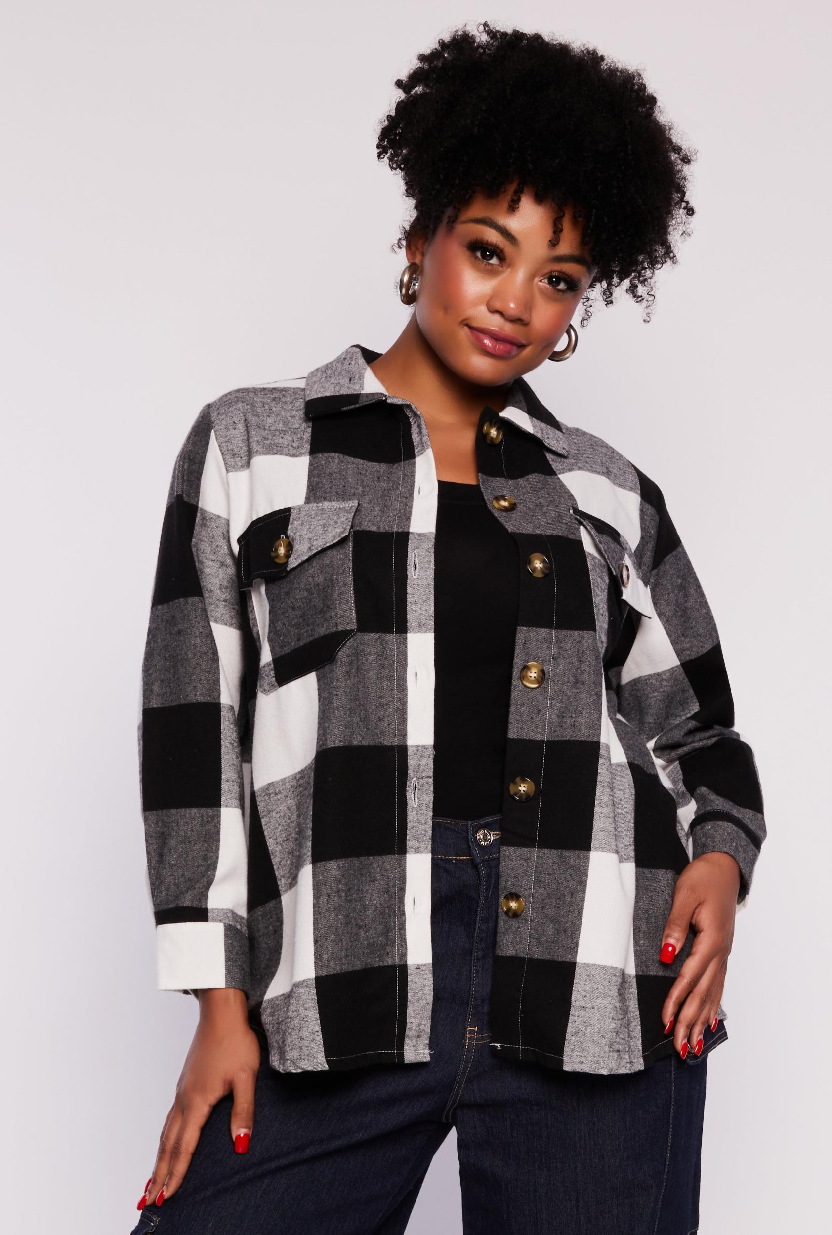 Womens Plus Size Plaid Flannel Button Front Shacket Product Image