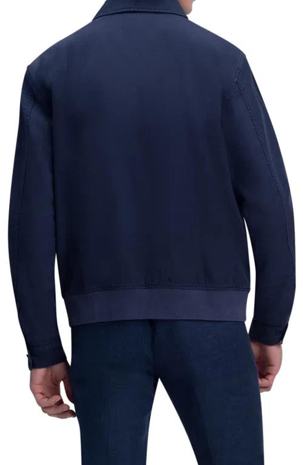 BUGATCHI Cotton & Linen Spread Collar Jacket In Navy Product Image