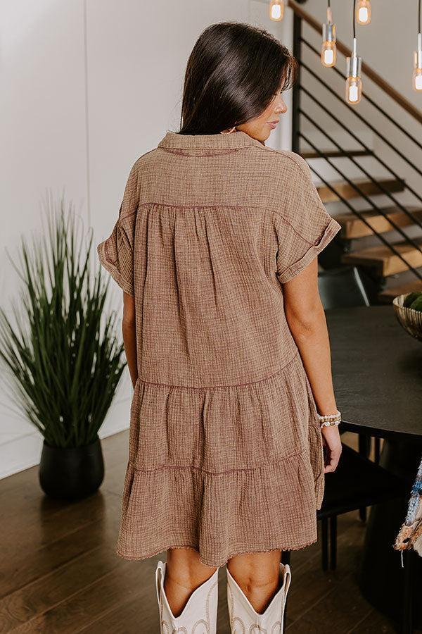Across The World Mineral Wash Mini Dress In Mocha Product Image