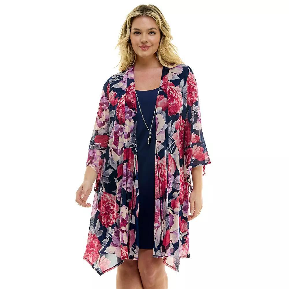 Plus Size Luxology Ruffle Cardigan Dress, Womens Navy Purple Gray Product Image