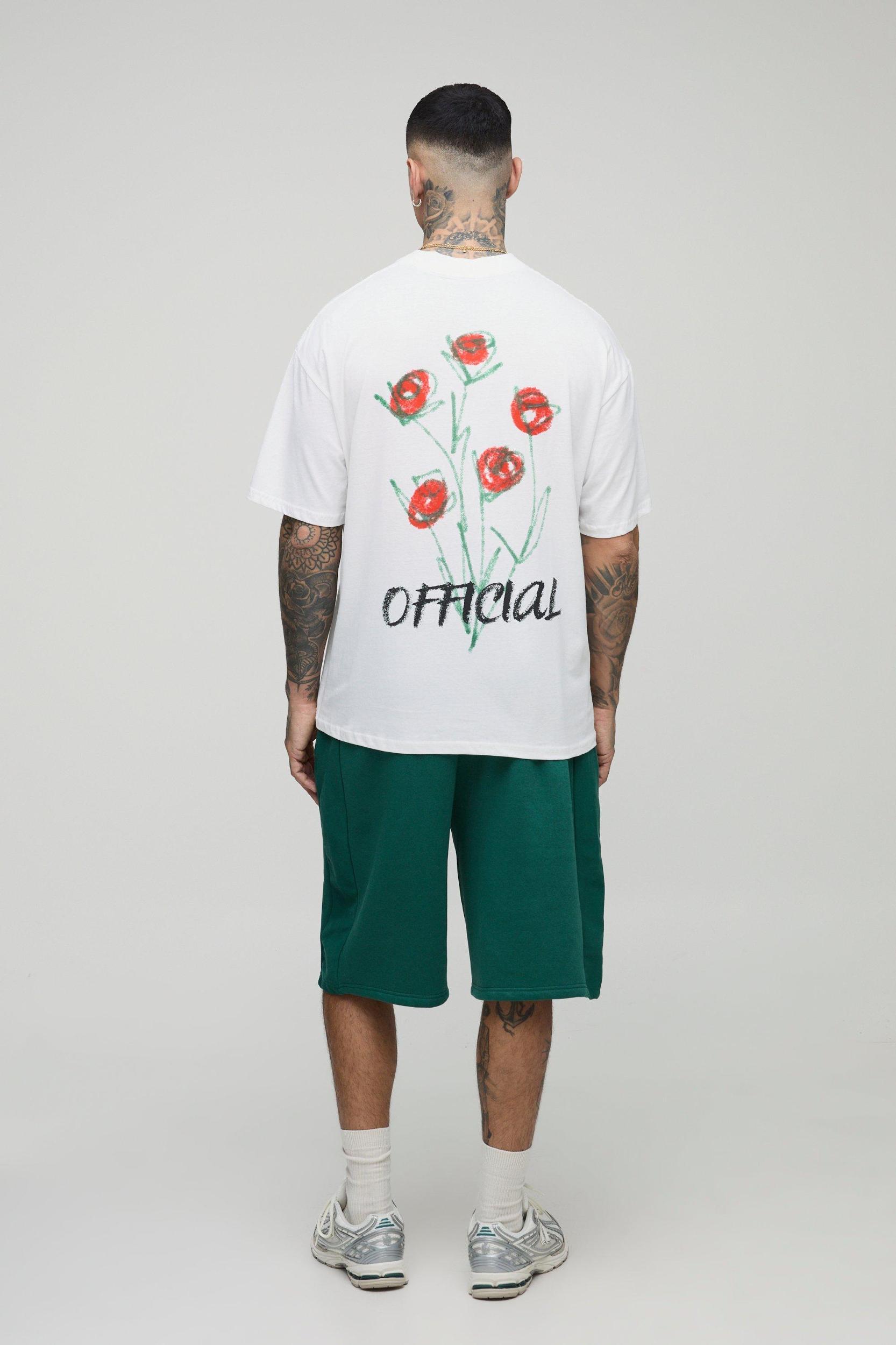Tall Oversized Extended Neck Doodle Floral Print T-Shirt | boohooMAN USA Product Image