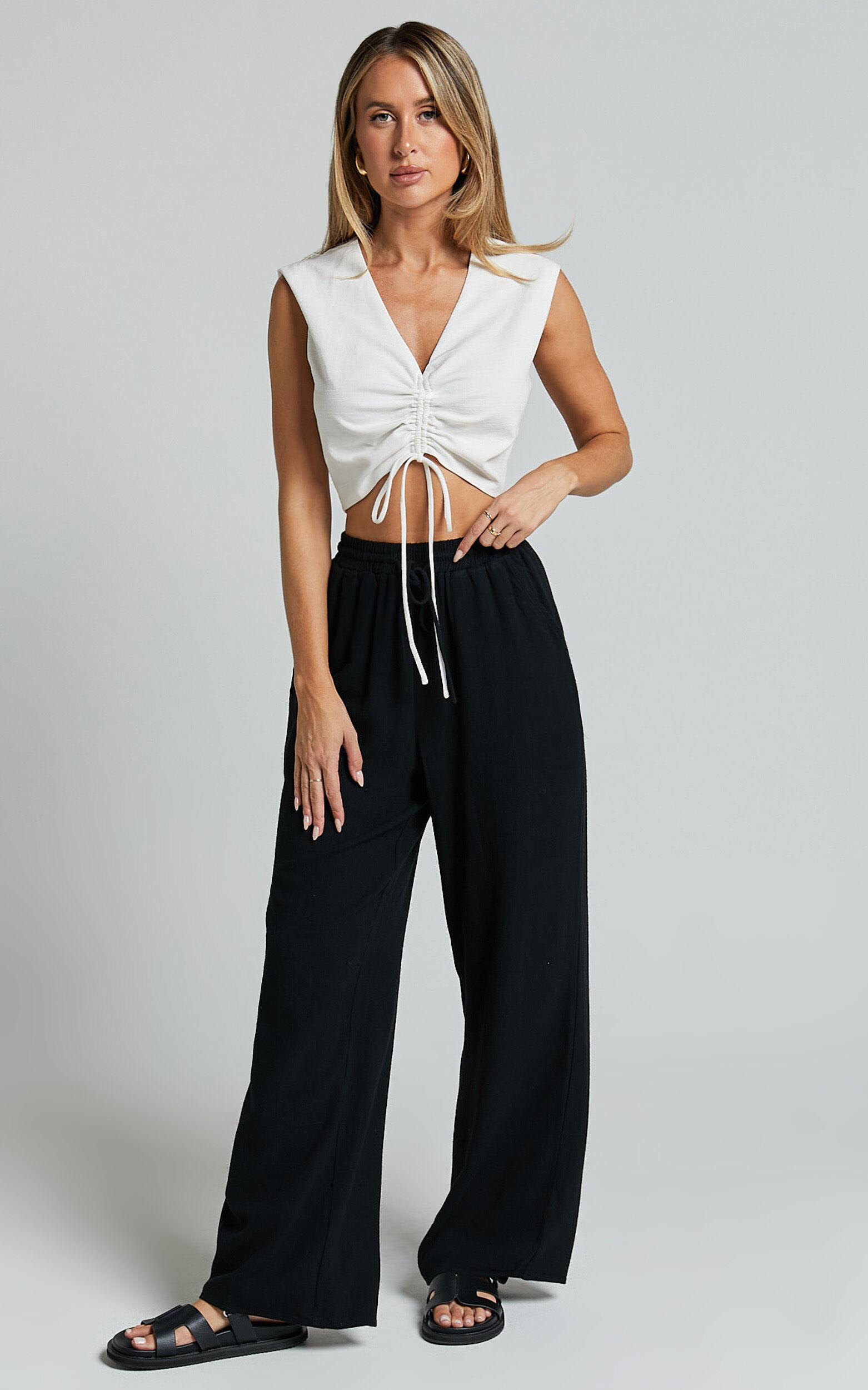 Kala Pants - Mid Waisted Relaxed Elastic Waist Pants in Black Product Image