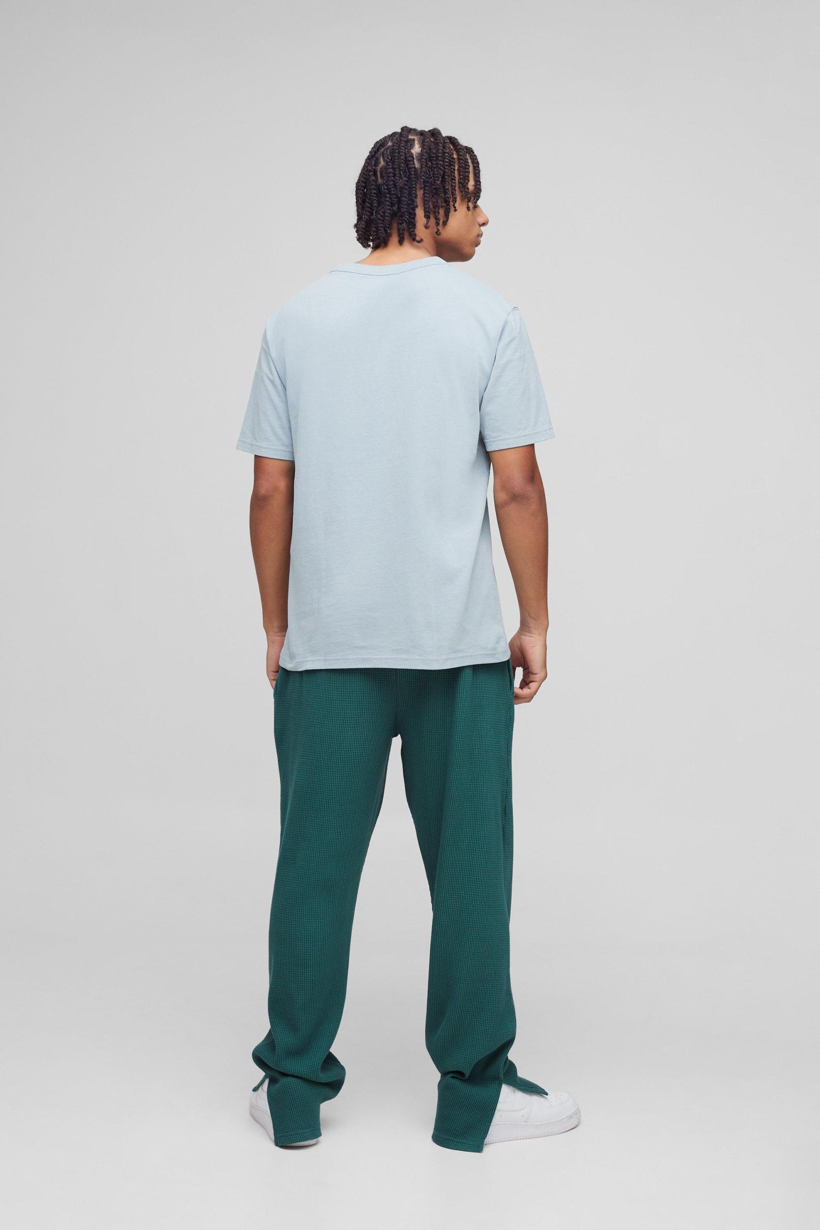 Regular Fit Spray Wash Heavy Waffle Embroidered Split Hem Sweatpants | boohooMAN USA Product Image