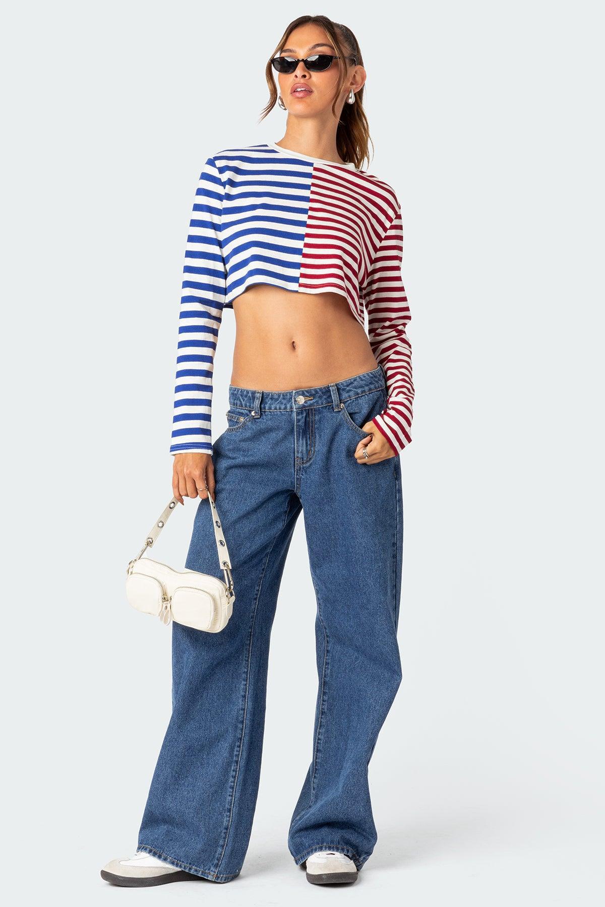 Oversized Striped Long Sleeve T Shirt Product Image