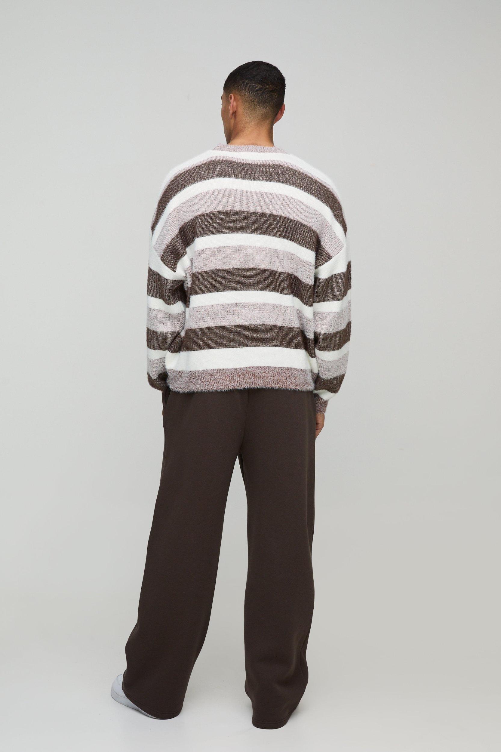 Boxy Brushed Stripe Knitted Sweater | boohooMAN USA Product Image