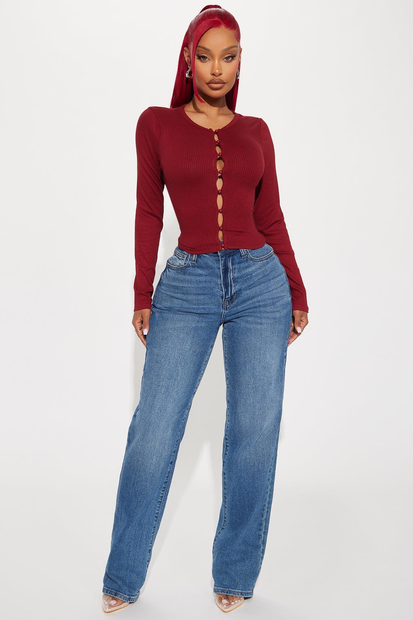 Daniella Button Front Top - Burgundy Product Image