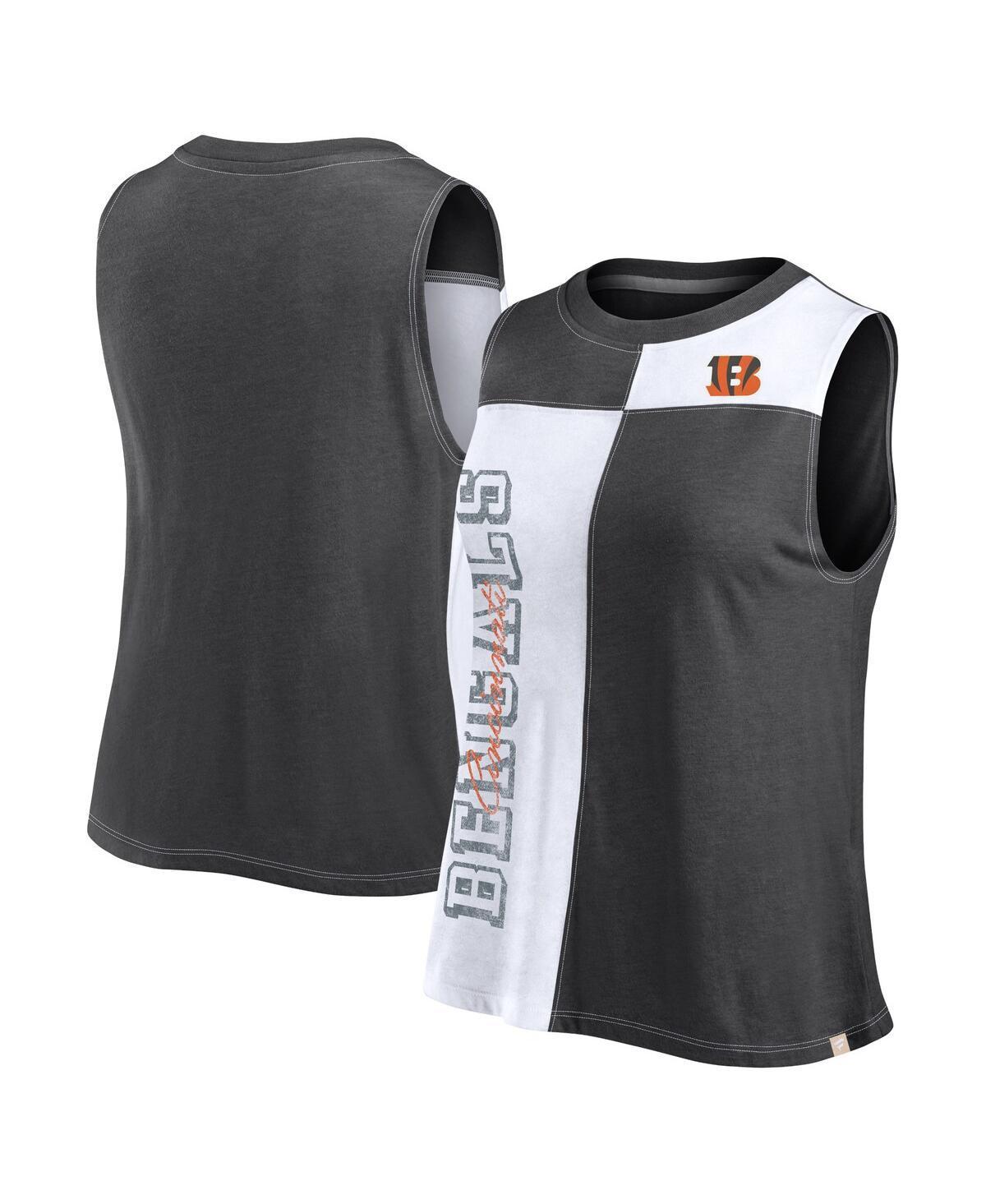 Women's Fanatics Branded Black/White Cincinnati Bengals Script Color Block Tank Top, Size: 3XL Product Image