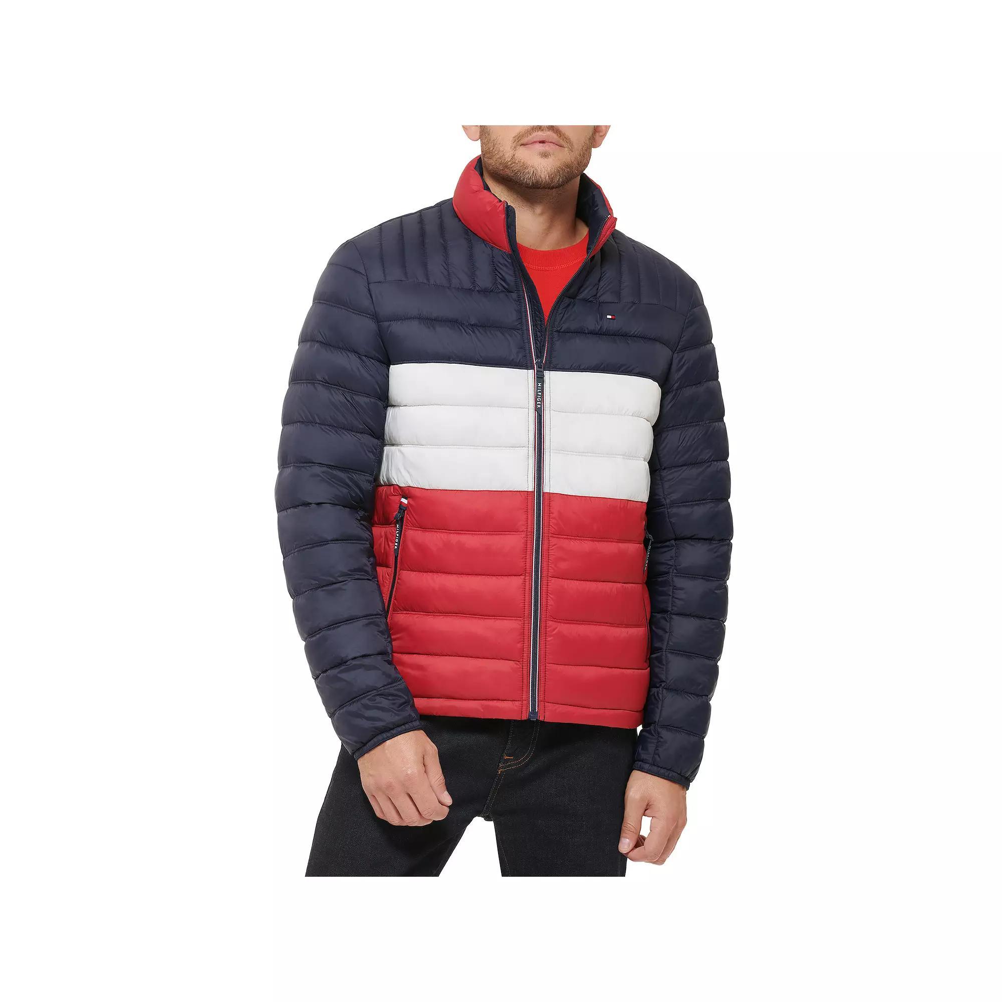Big & Tall Tommy Hilfiger Stand Collar Packable Puffer Jacket, Men's, Size: 3XB, Black Red Combo Product Image