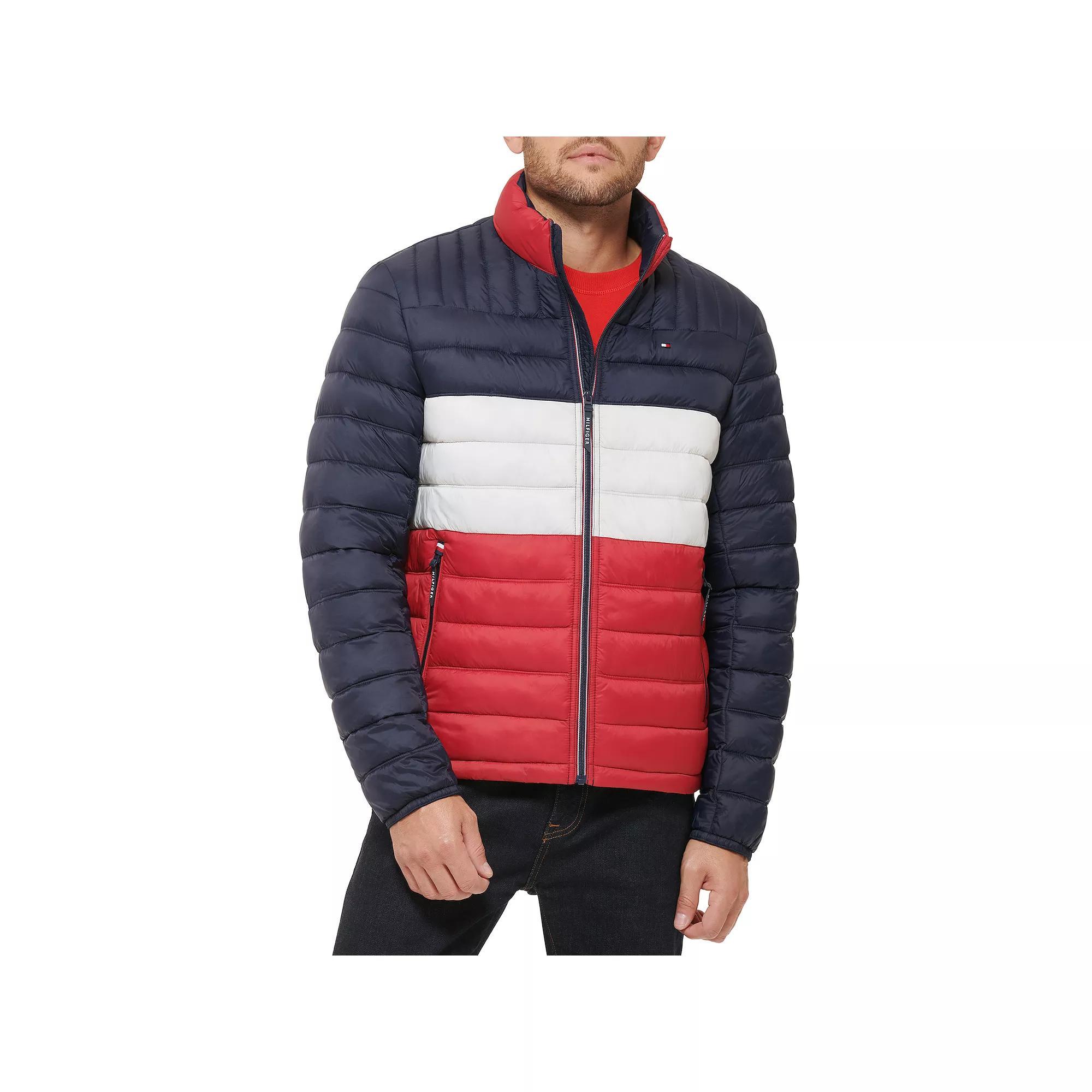 Big & Tall Tommy Hilfiger Stand Collar Packable Puffer Jacket, Men's, Size: 3XB, Black Red Combo Product Image