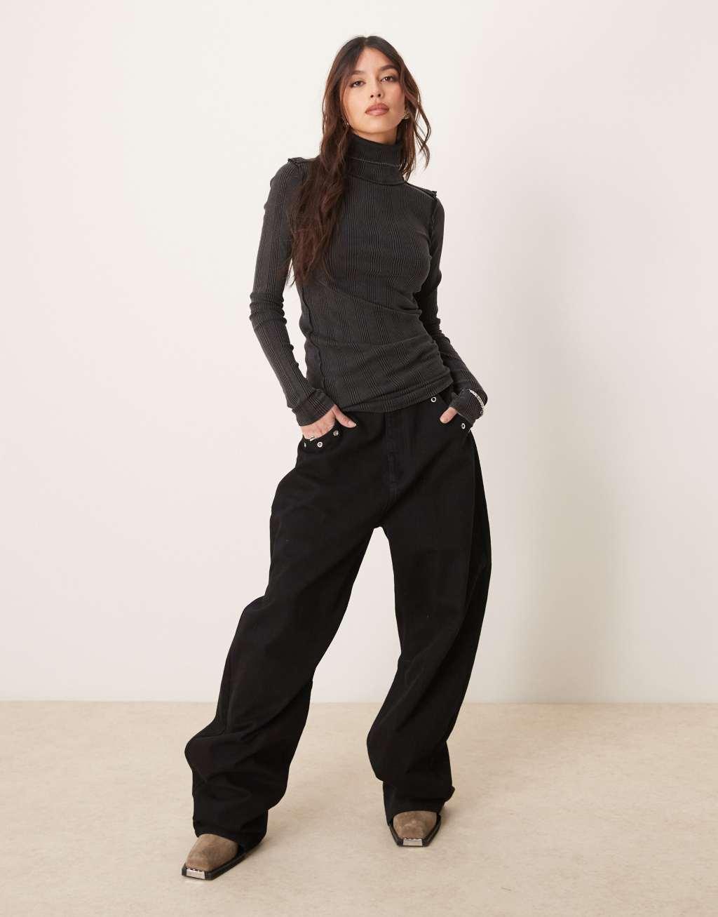 Free People brynn ribbed detail turtleneck in black Product Image