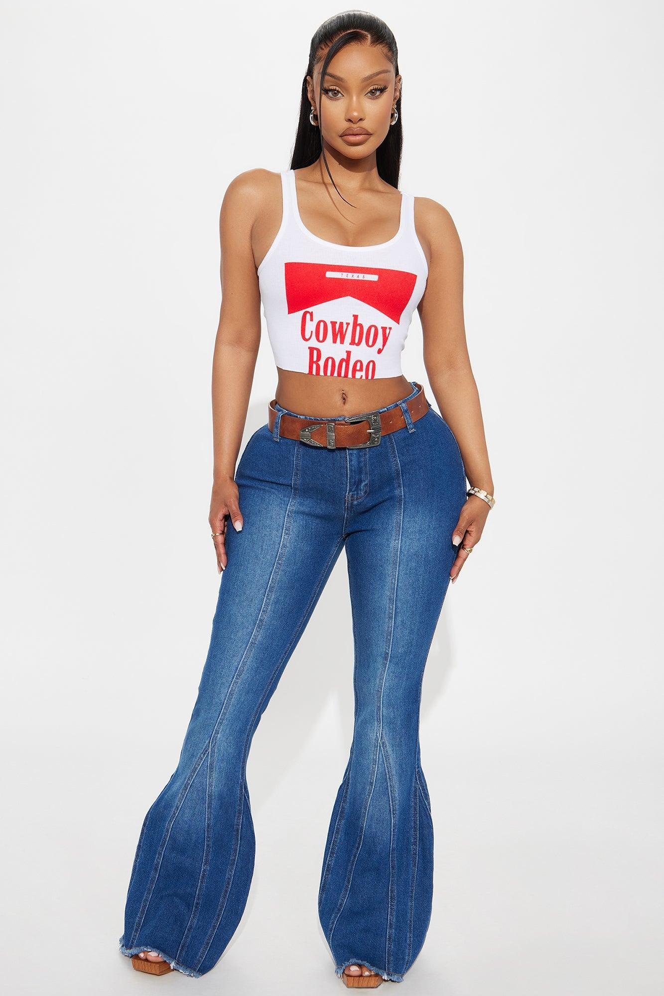 Cowboy Rodeo Ribbed Tank Top - White Product Image