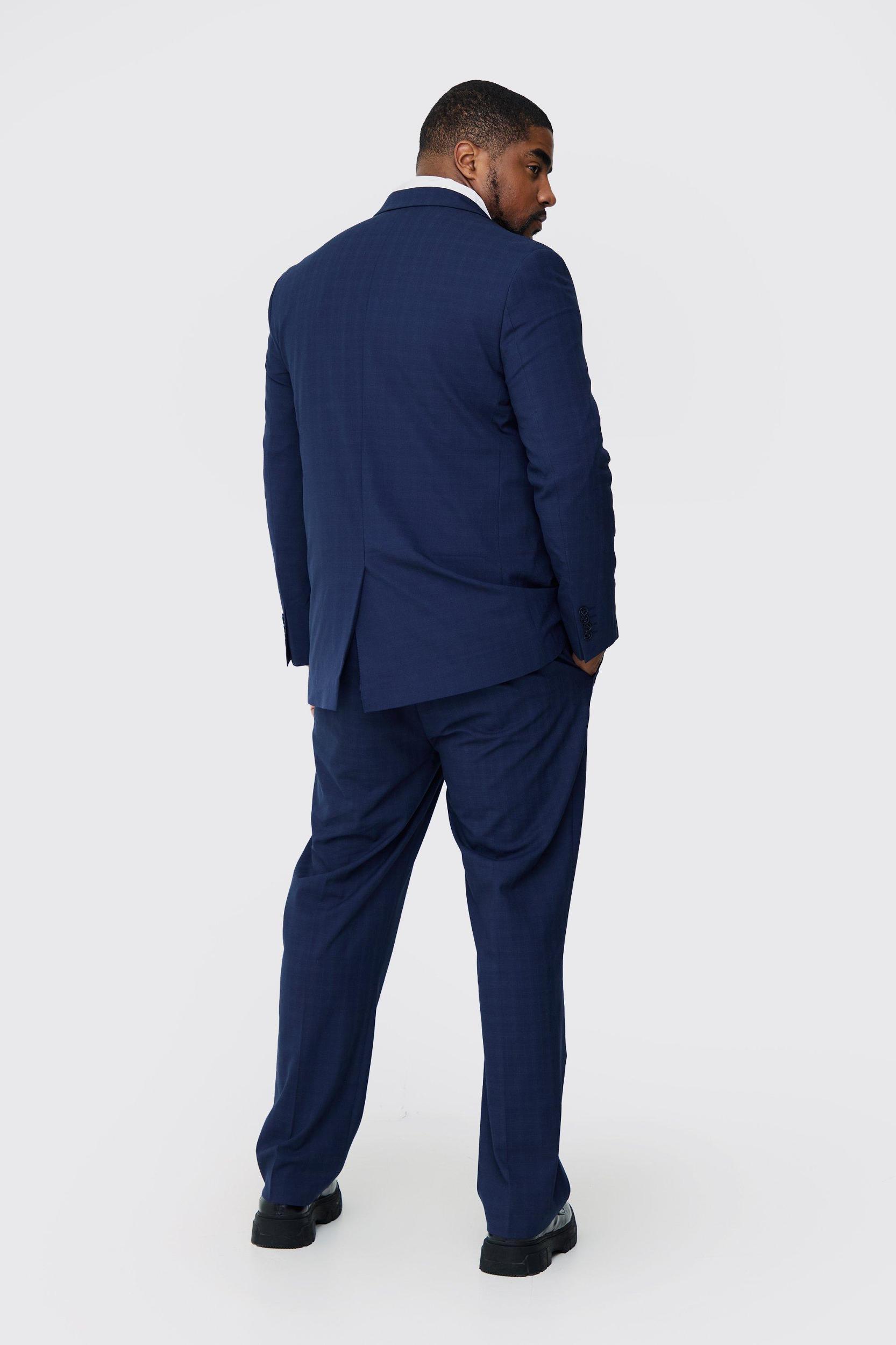Plus Dark Blue Plaid Regular Fit Suit Pants | boohooMAN USA Product Image
