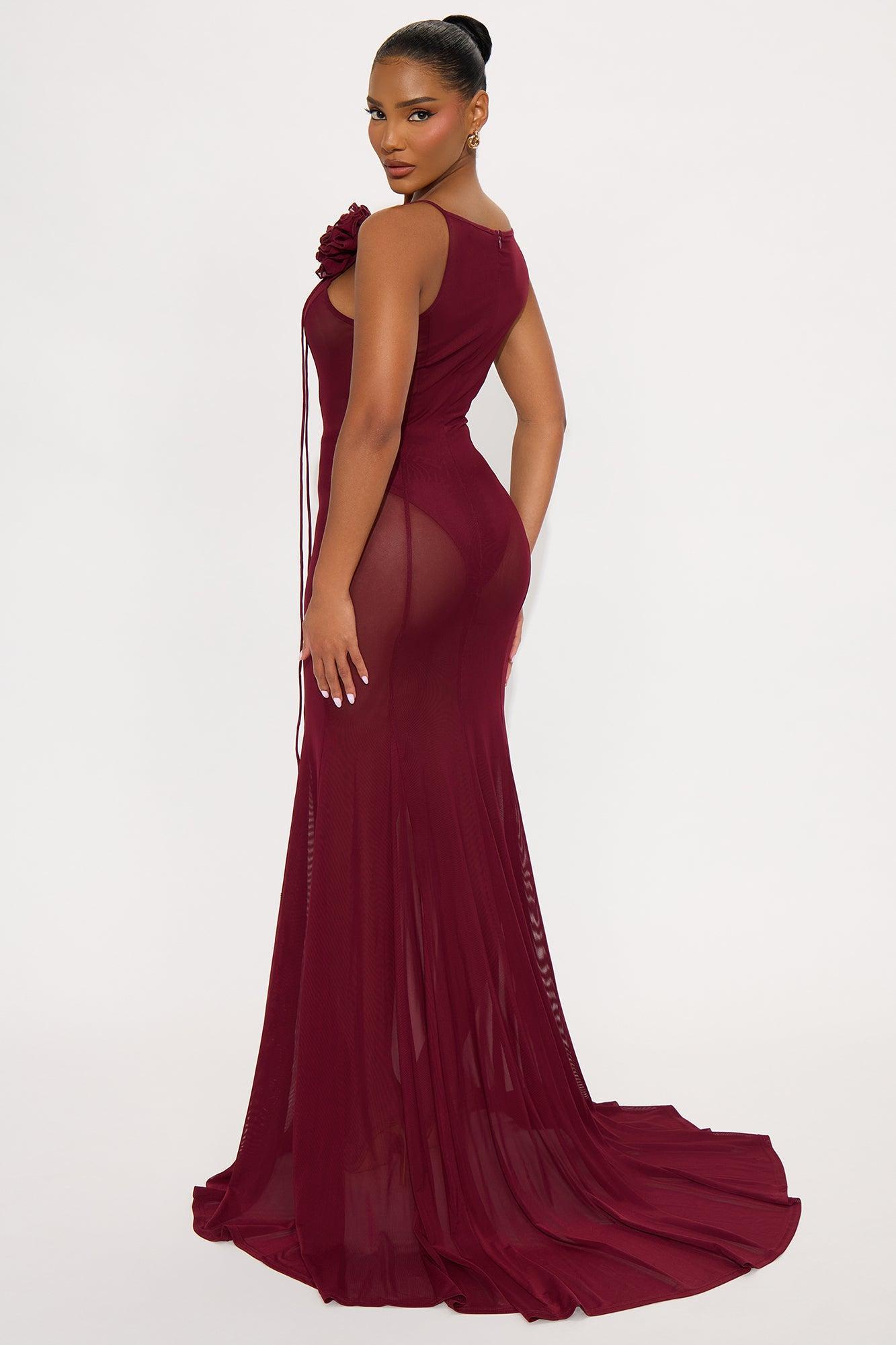 Sheer Goddess Mesh Maxi Dress - Burgundy Female Product Image