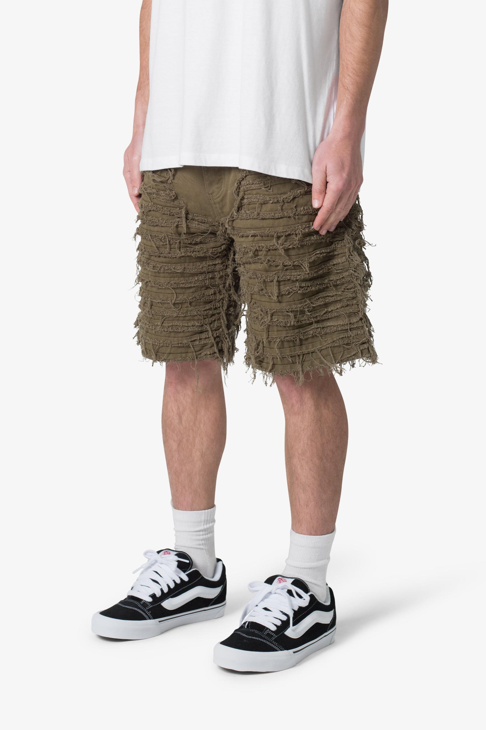 Allover Frayed Denim Shorts - Olive Product Image