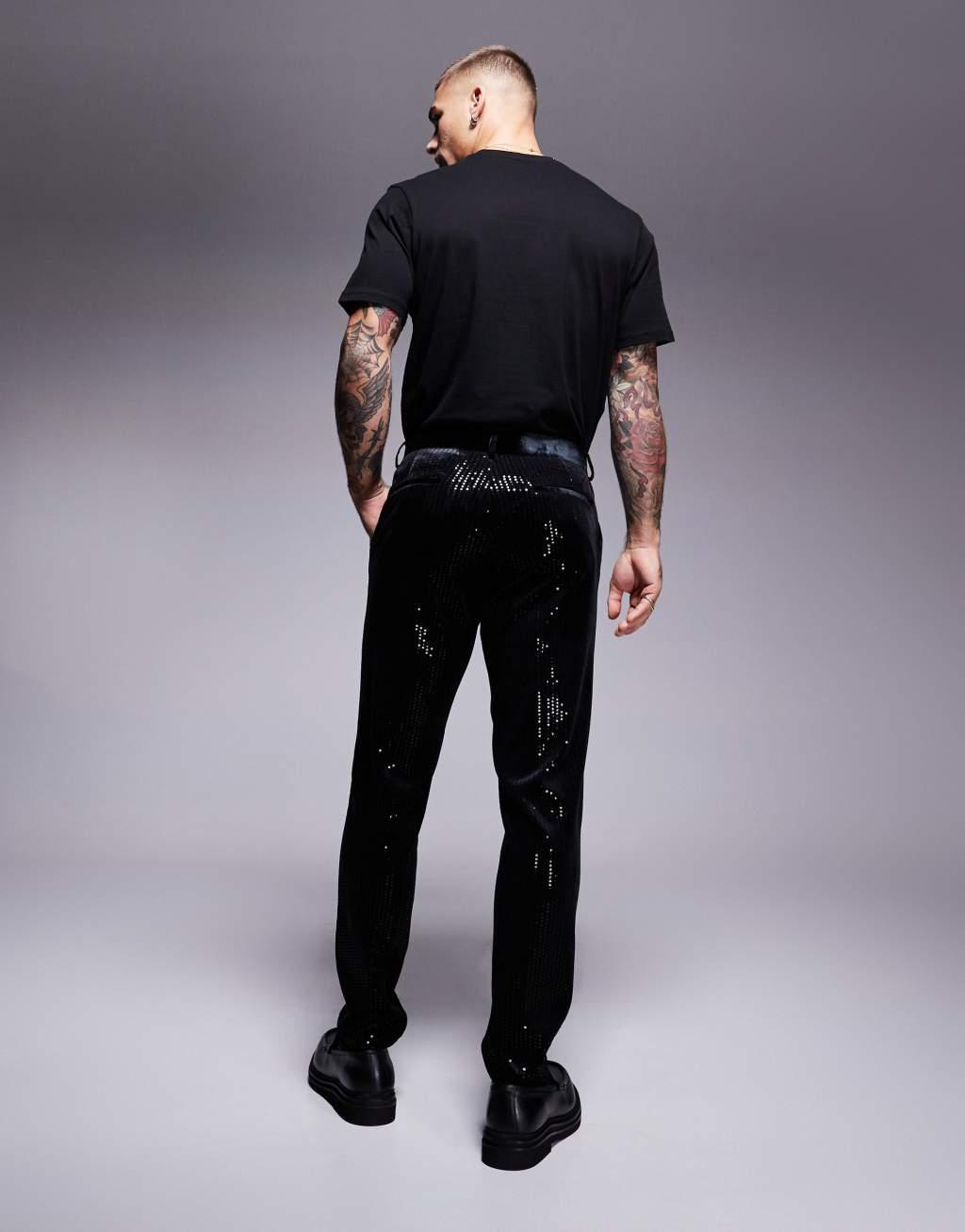 ASOS DESIGN new skinny suit pants in velvet sequin in black Product Image