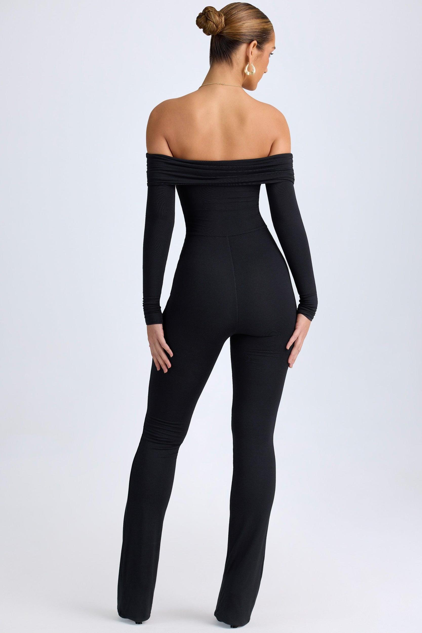 Tall Modal Off-Shoulder Ruched Jumpsuit in Black Product Image