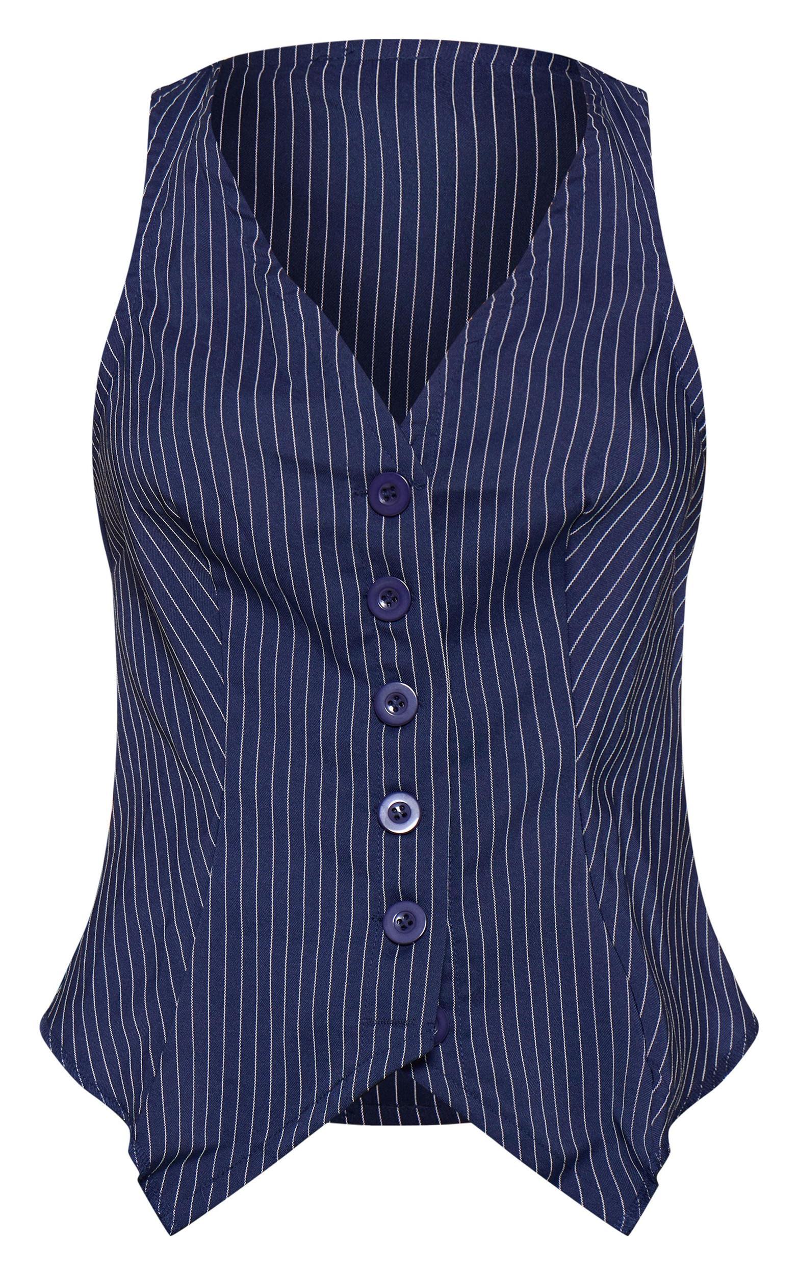 Navy Pinstripe Longline Vest Product Image