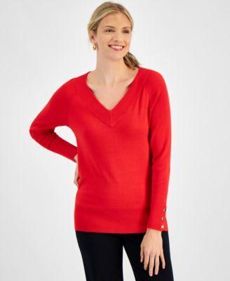 Jm Collection Womens V-Neck Core Long-Sleeve Sweater, Created for Macys Product Image
