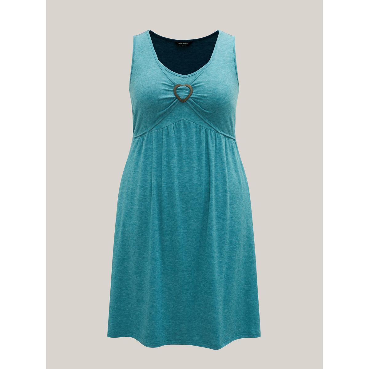 Plus Size Buckle Detail Ruched Midi Knit Dress Cerulean Women Knit Dresses Bloomchic 28/5X Product Image
