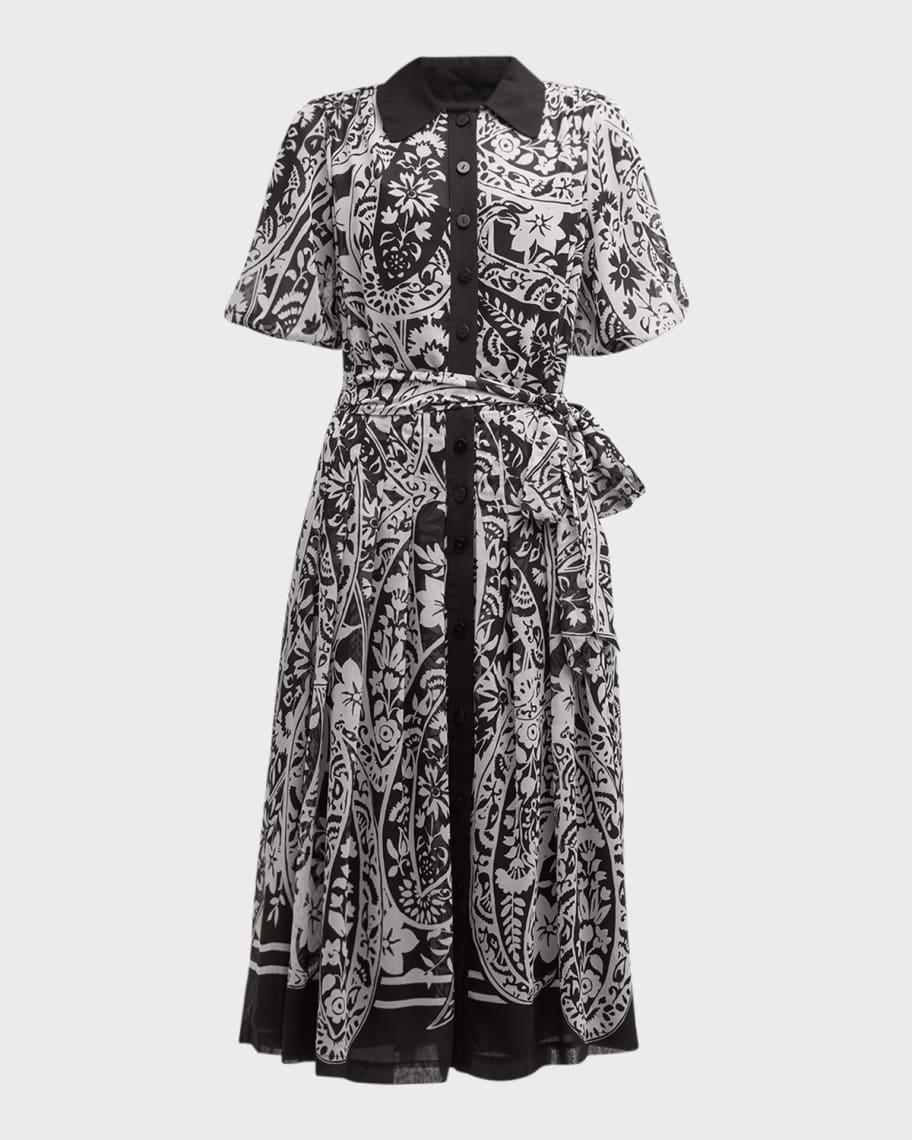 Floral-Print Puff-Sleeve Chiffon Shirtdress Product Image
