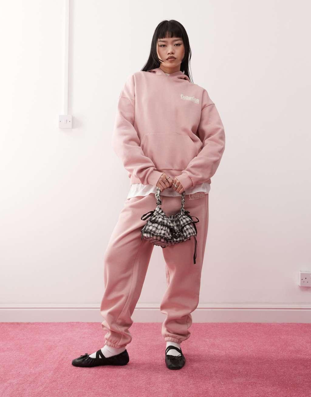 COLLUSION branded hoodie in light pink - part of a set Product Image