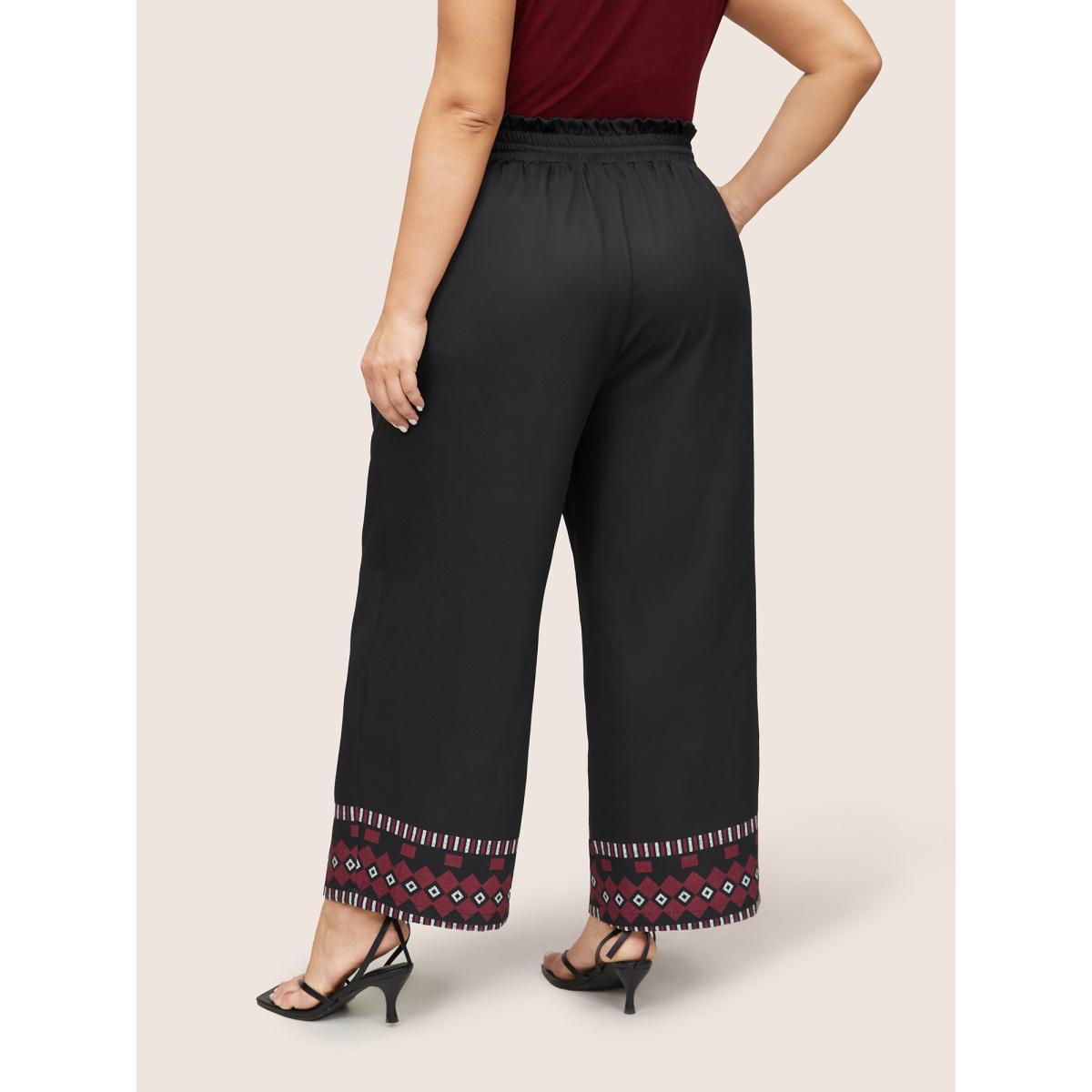 Plus Size Bandana Print Paperbag Waist Drawstring Pants Women Black Resort High Rise Vacation Pants BloomChic 18-20/2X Product Image