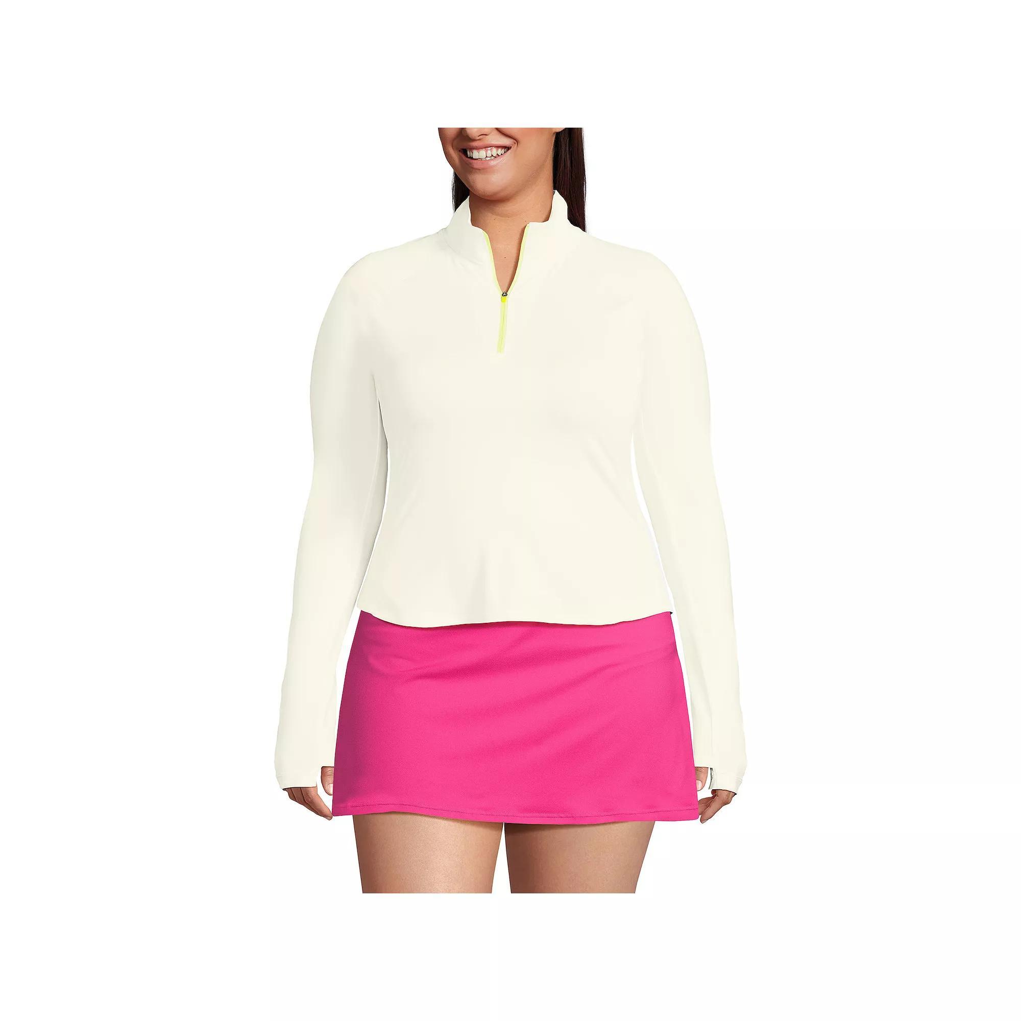 Plus Size Lands End Cooling Quarter Zip Long Sleeve Rashguard, Womens Product Image
