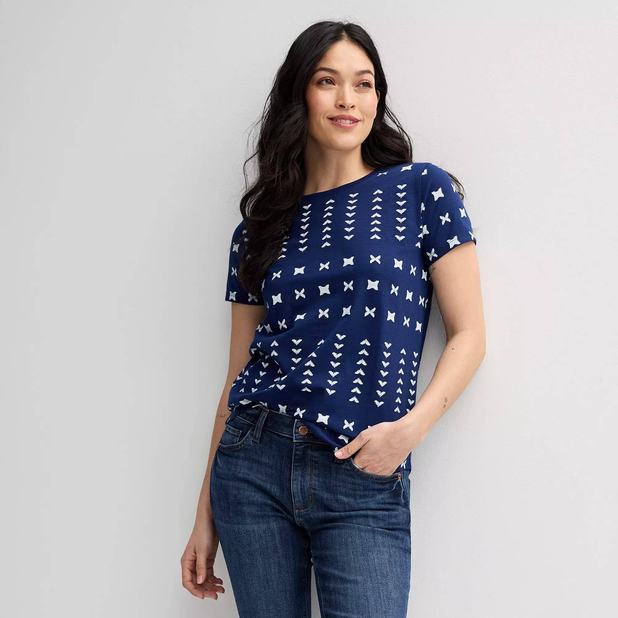 Women's Sonoma Goods For Life® Short-Sleeve Crew Tee, Size: XS, Navy White Geo Product Image