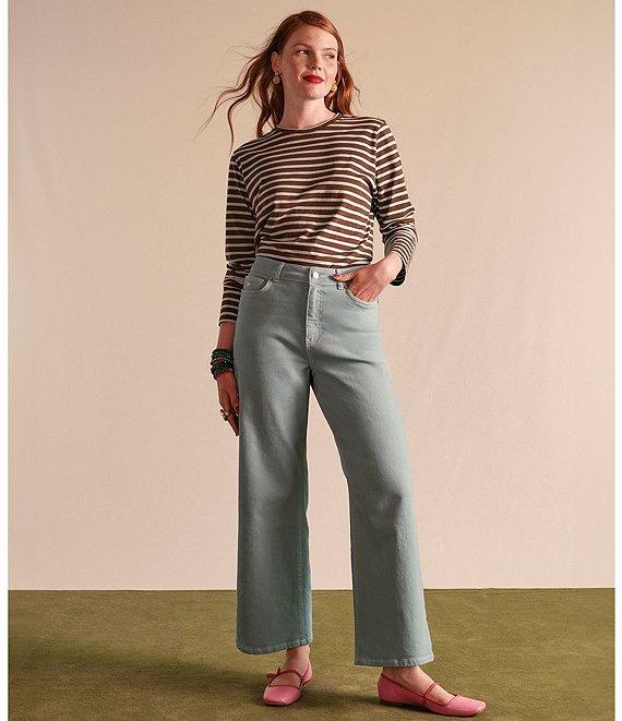 FRANCES VALENTINE Tonal Pima Cotton Crew Neck Long Sleeve Stripe Print Tee Shirt Product Image