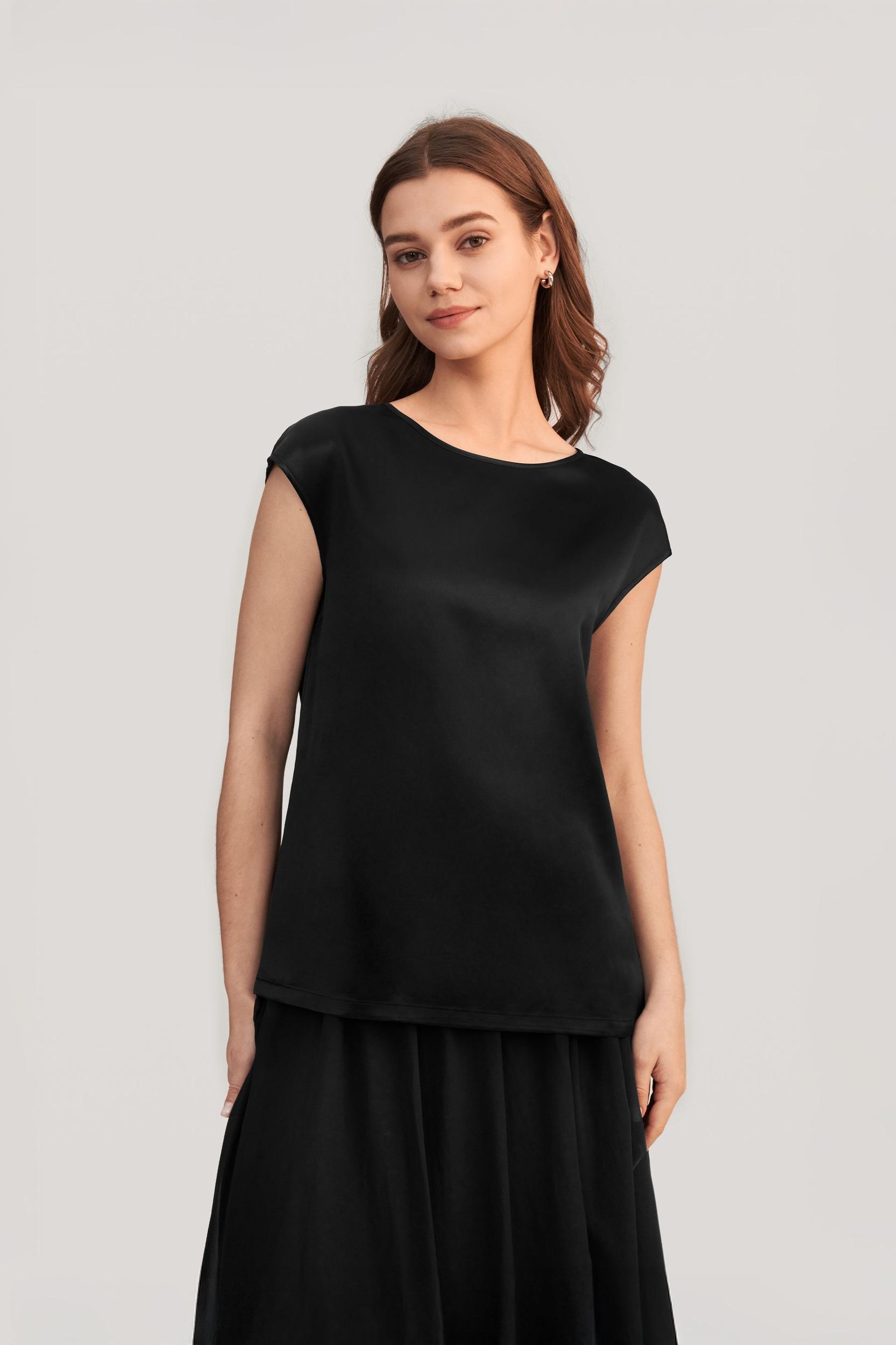 Basic Cap Sleeves Silk Tee Product Image
