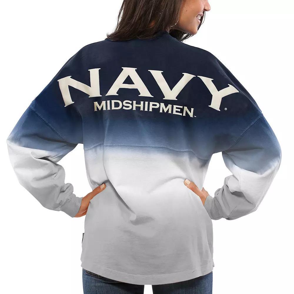 Women's Navy Navy Midshipmen Ombre Long Sleeve Dip-Dyed Spirit Jersey, Size: Small, Blue Product Image