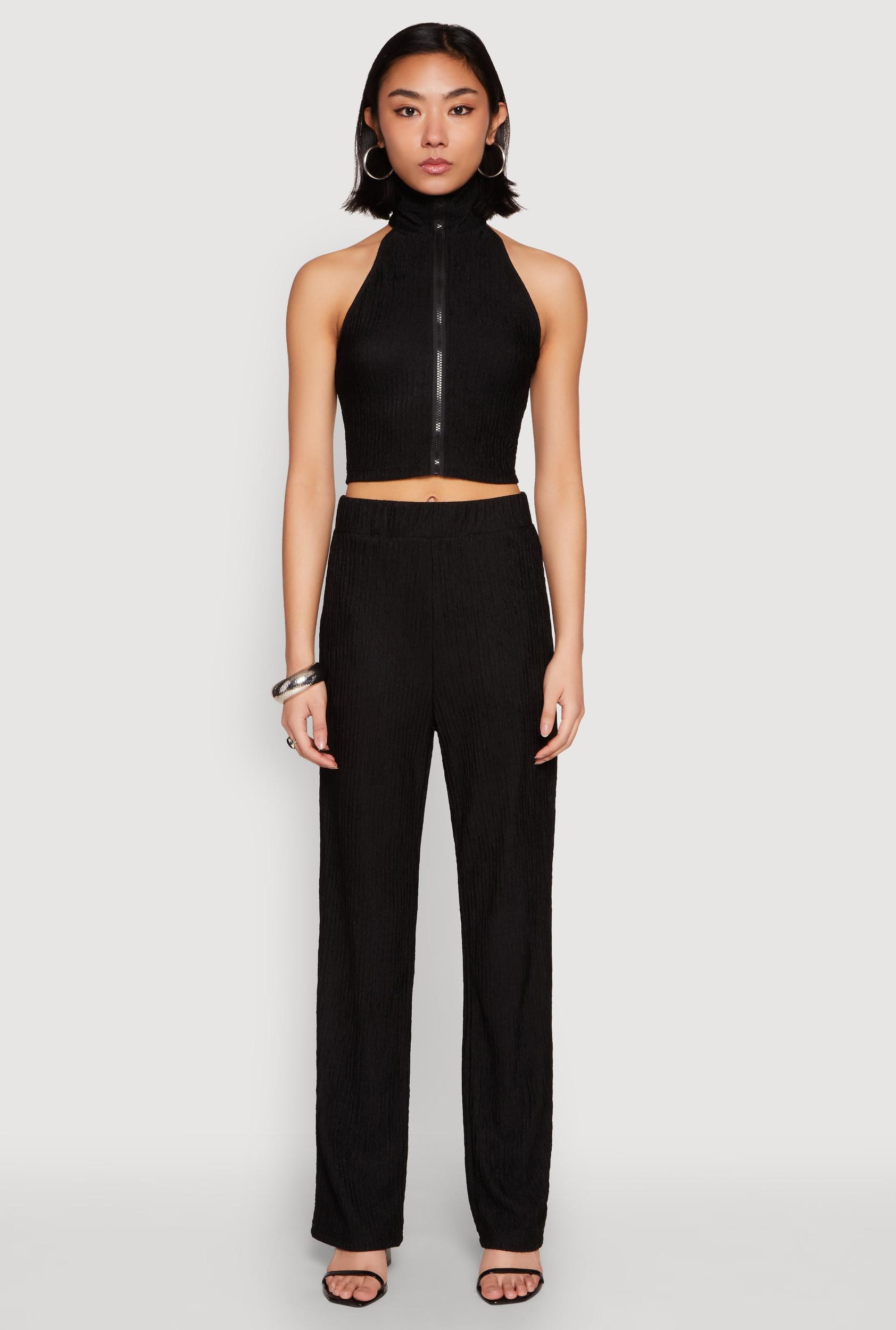 Womens Textured Knit High Waist Pants Product Image