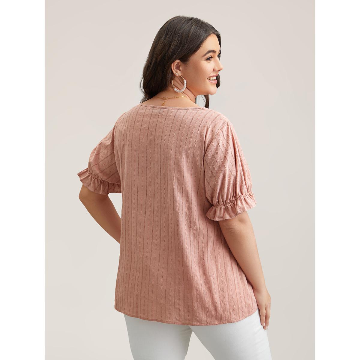 Plus Size Dirtypink Cotton Square Neck Ruffled Sleeve Shirt Women Elegant Short sleeve Square Neck Everyday Blouses BloomChic 26/4X Product Image