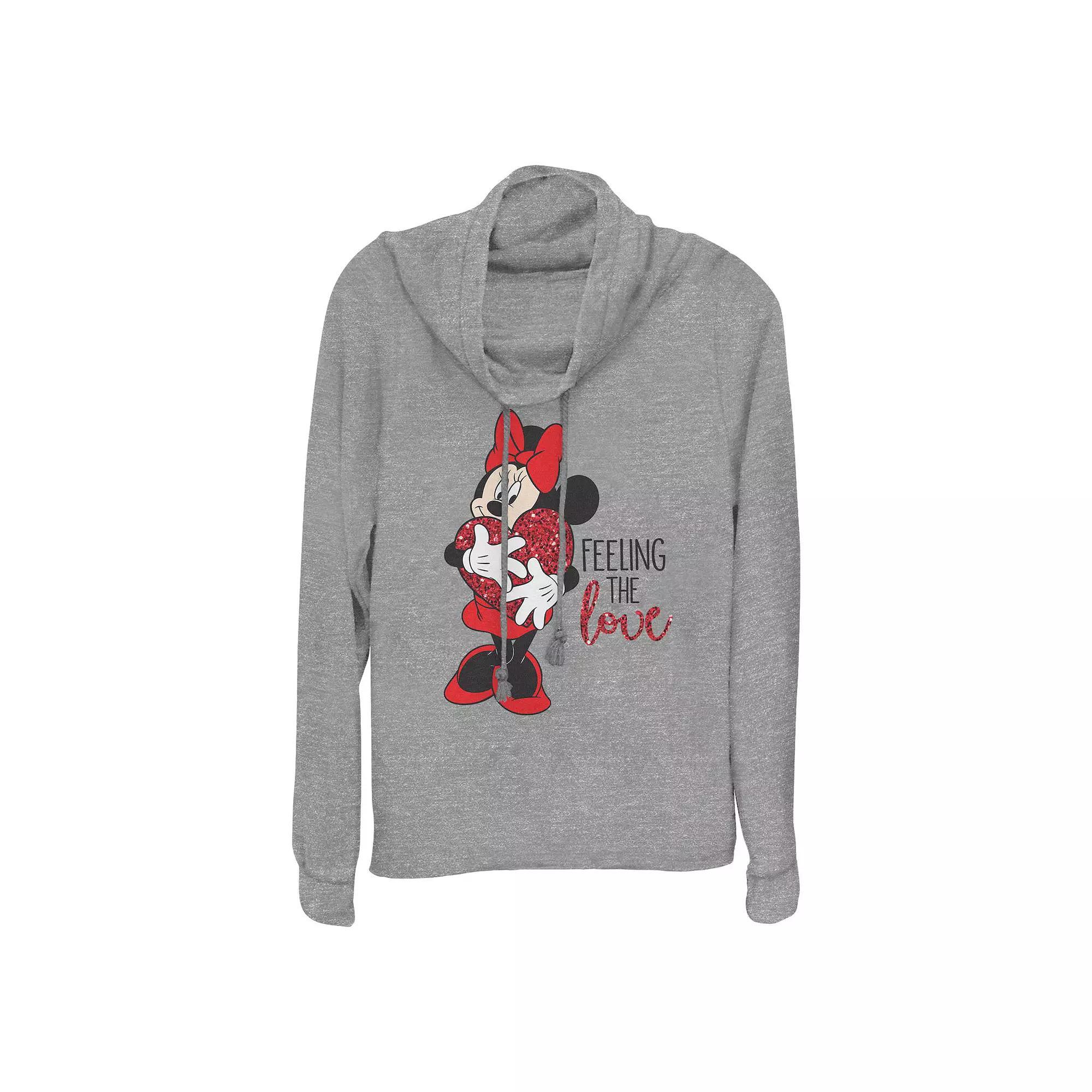 Disney's Minnie Mouse Feeling The Love Plus Size Cowlneck Graphic Lightweight Long Sleeve, Women's, Size: 1XL, Gray Grey Product Image