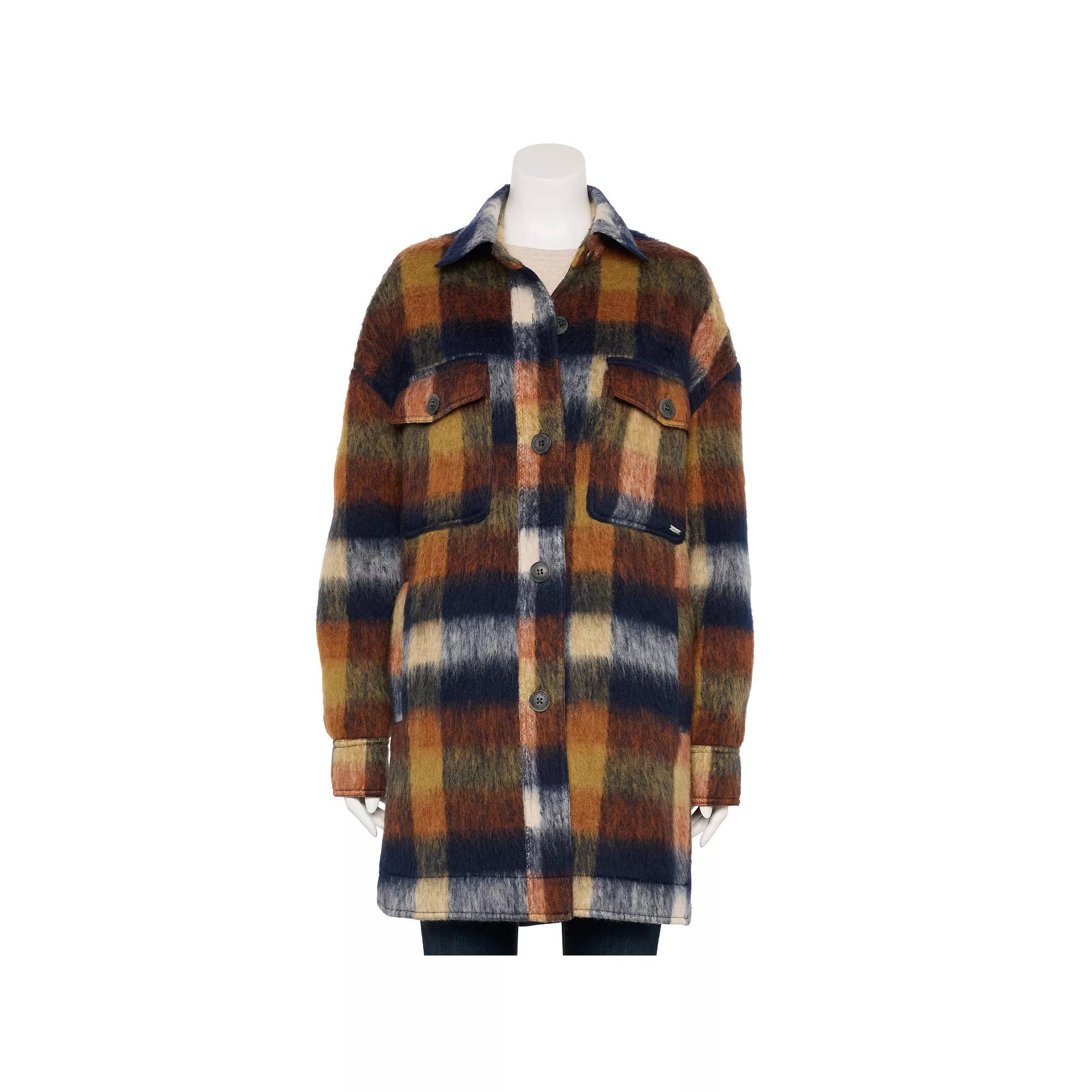 Women's Nine West Long Plaid Shacket, Size: Small, Orange Product Image