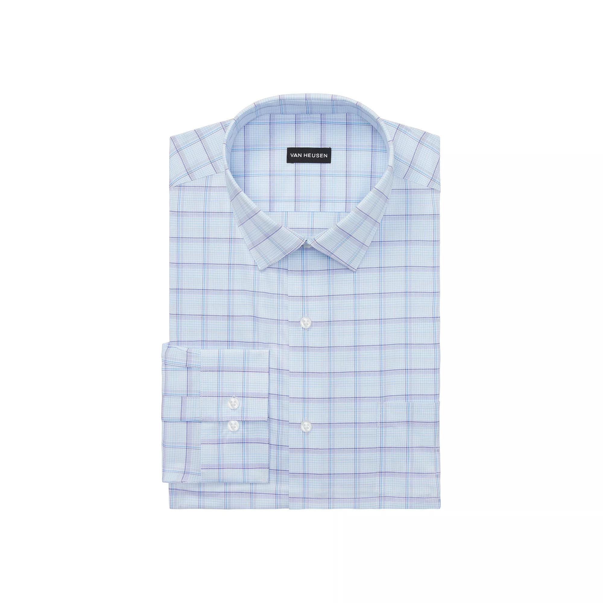 Men's Van Heusen Regular-Fit Ultra Wrinkle Free Dress Shirt, Size: Large-32/33, Purple Blue Plaid Product Image