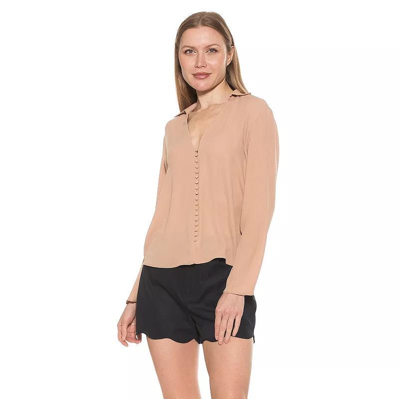 Women's ALEXIA ADMOR Lori Long Sleeve V-Neck Shirt, Size: Large, Ivory Product Image