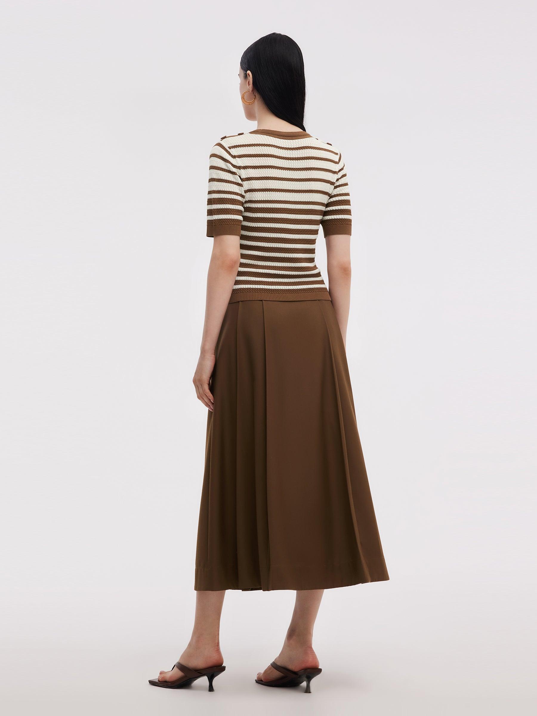 Stripe Knit Top And A-Line Skirt Two-Piece Set Product Image