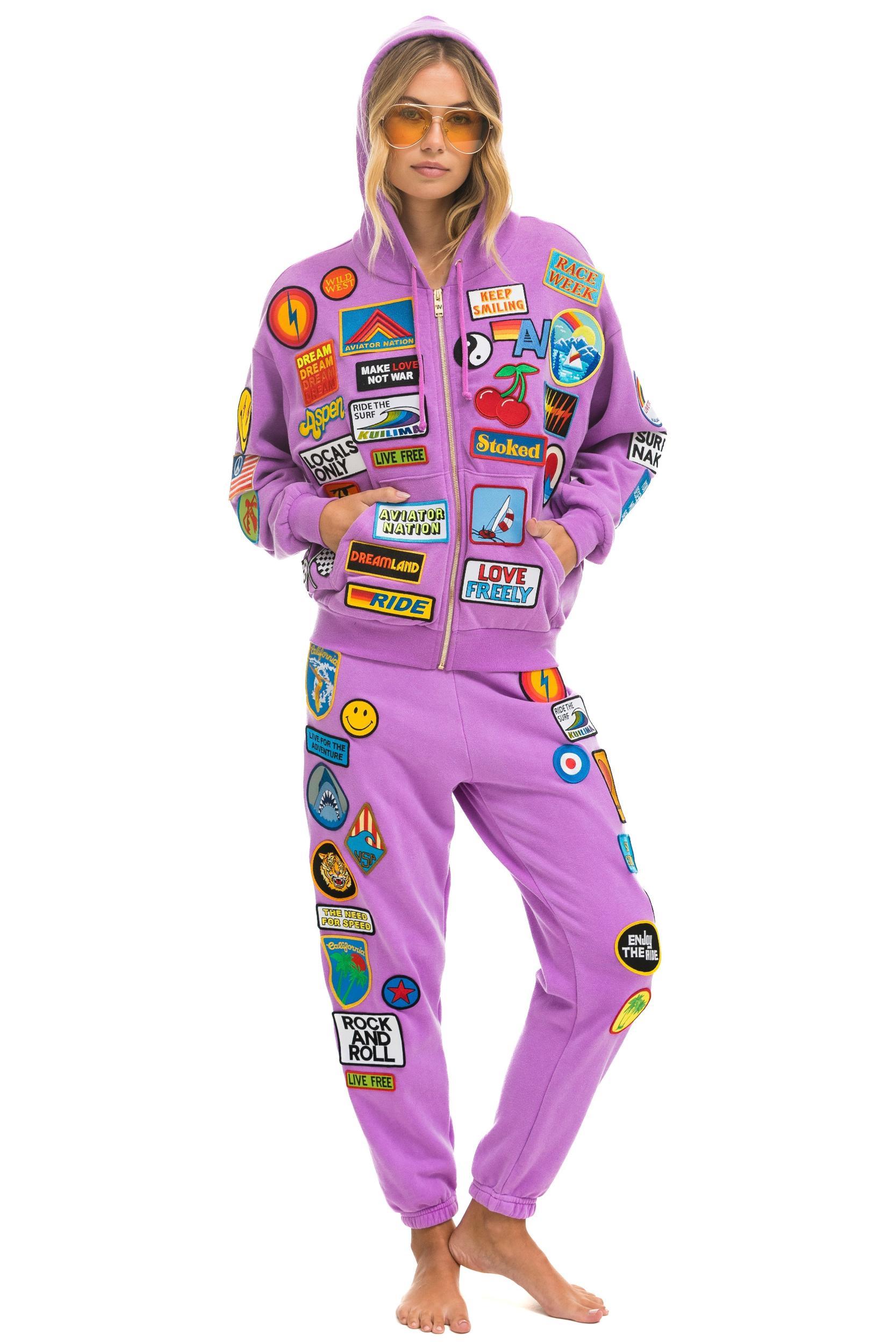 VINTAGE PATCH SWEATPANTS - NEON PURPLE Female Product Image