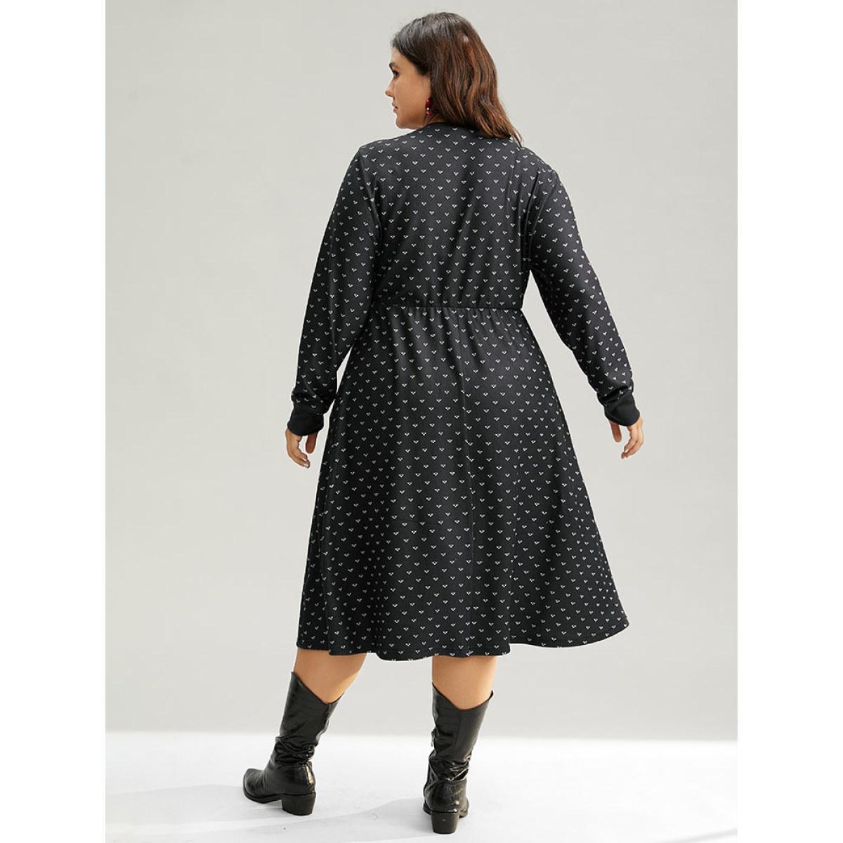 Plus Size Christmas Letter Print Pocket Elastic Waist Dress Black Women Casual Printed Round Neck Long Sleeve Curvy Midi Dress BloomChic 26/4X Product Image