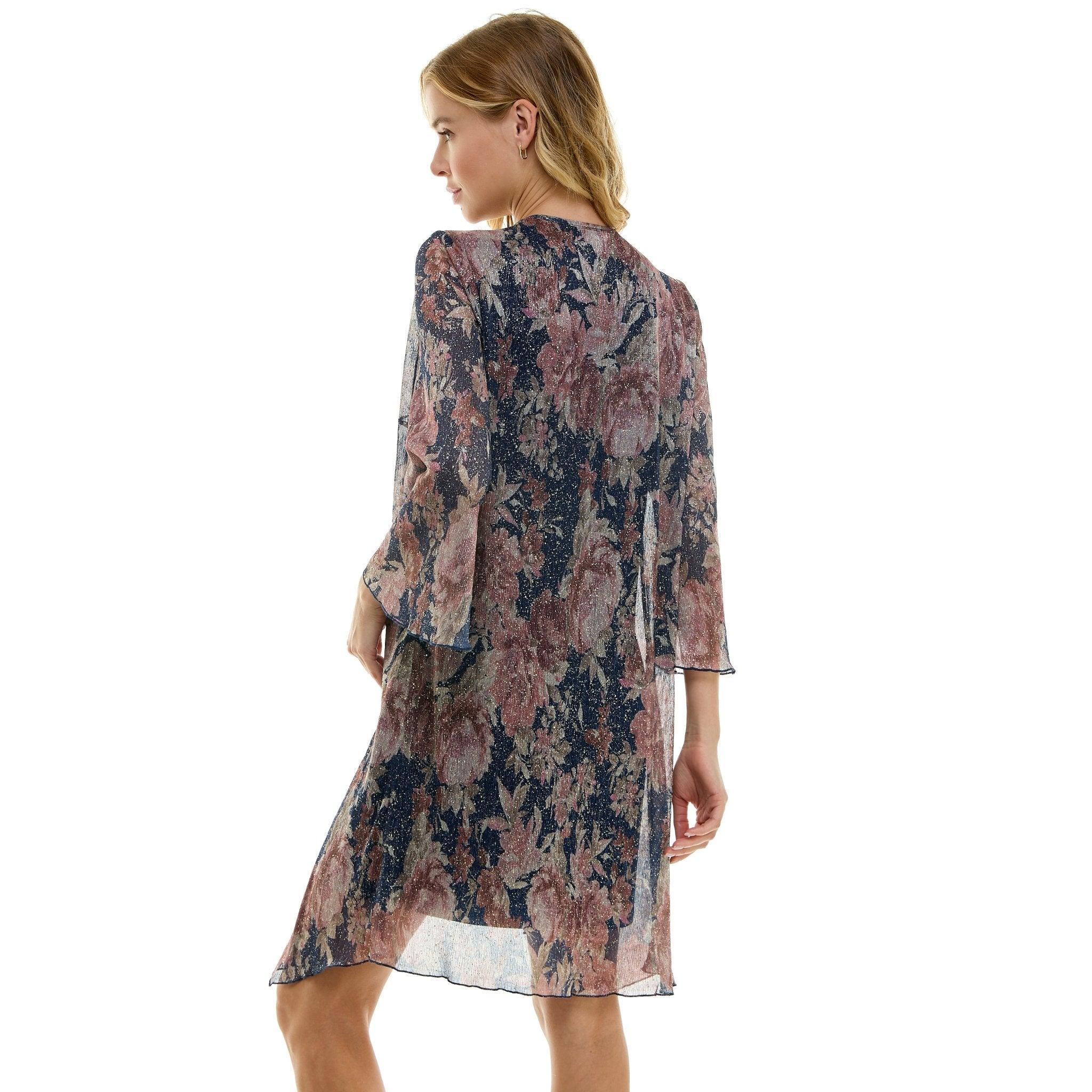 Floral Mini Dress with Detachable Necklace, Navy Product Image