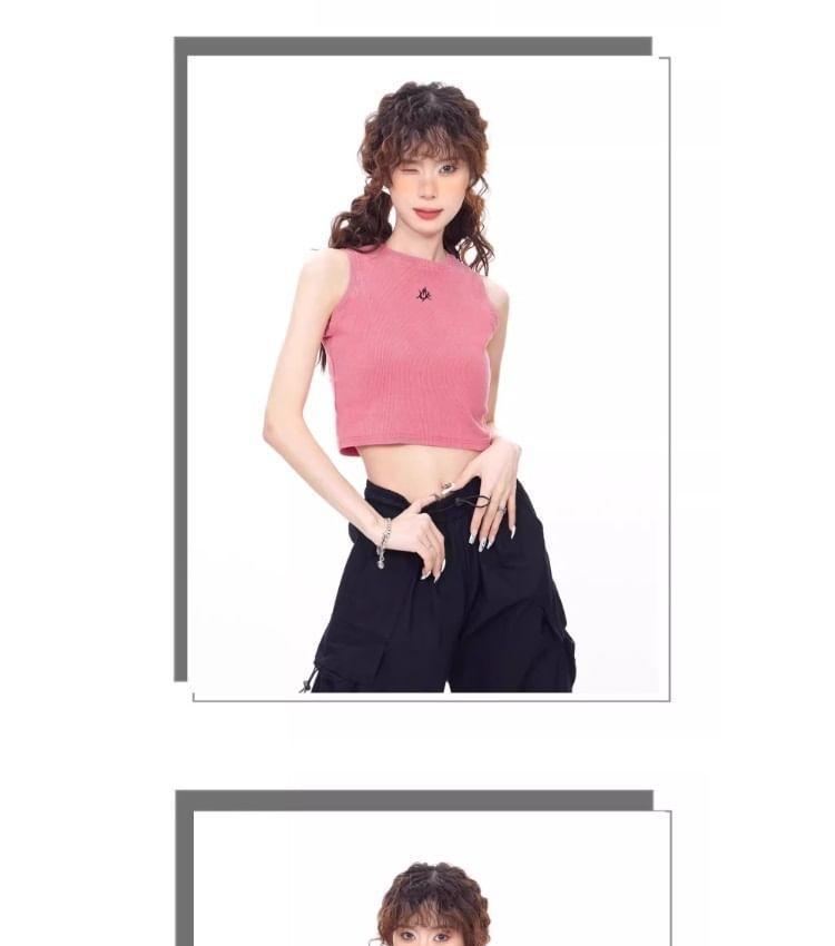 Sleeveless Crewneck Knit Crop Top Product Image
